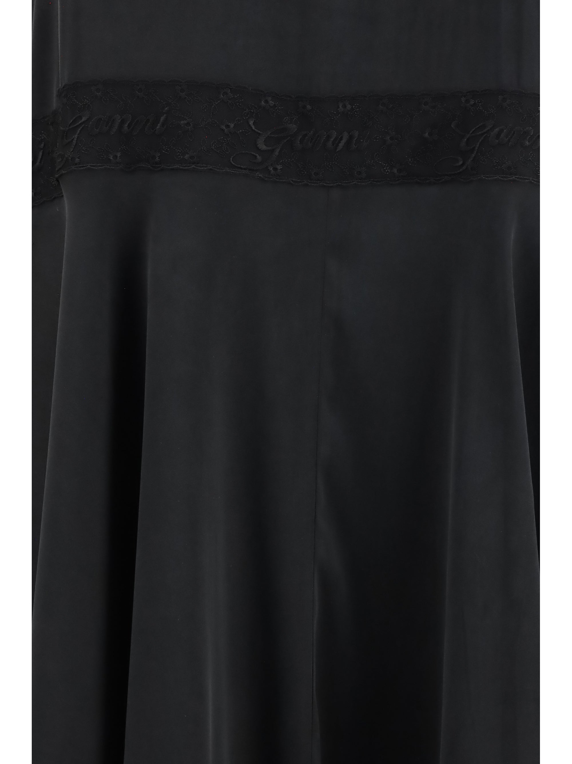 Ganni Women Silk Maxi Dress With Lace Details