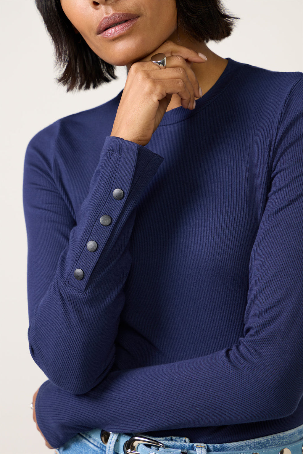 Women's Rilo Ribbed Snap Long Sleeve Top