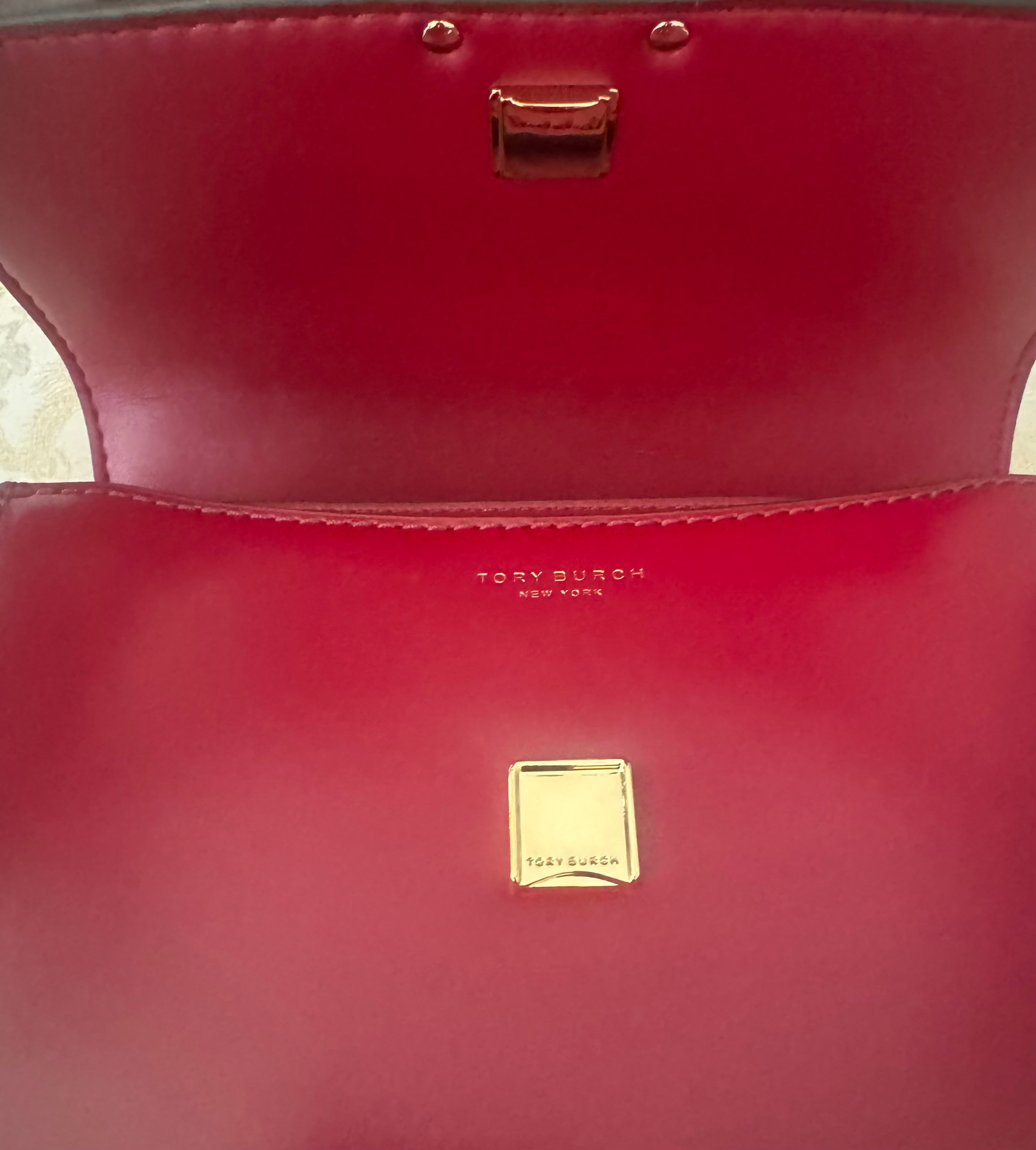 NWT Tory Burch Britten Smooth Small Adjustable Leather Shoulder/ Crossbody Bag In Red