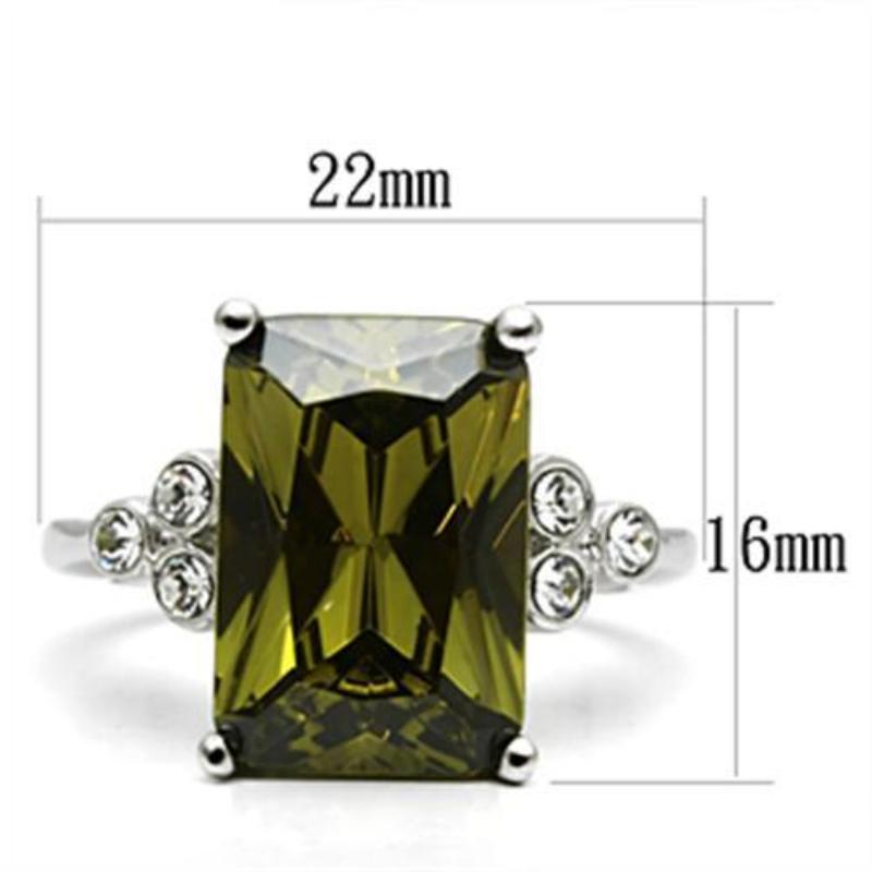 Rhodium Brass Ring with AAA Grade CZ in Olivine color