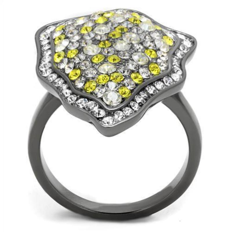 IP Light Black Stainless Steel Ring with Top Grade Crystal in Multi Color