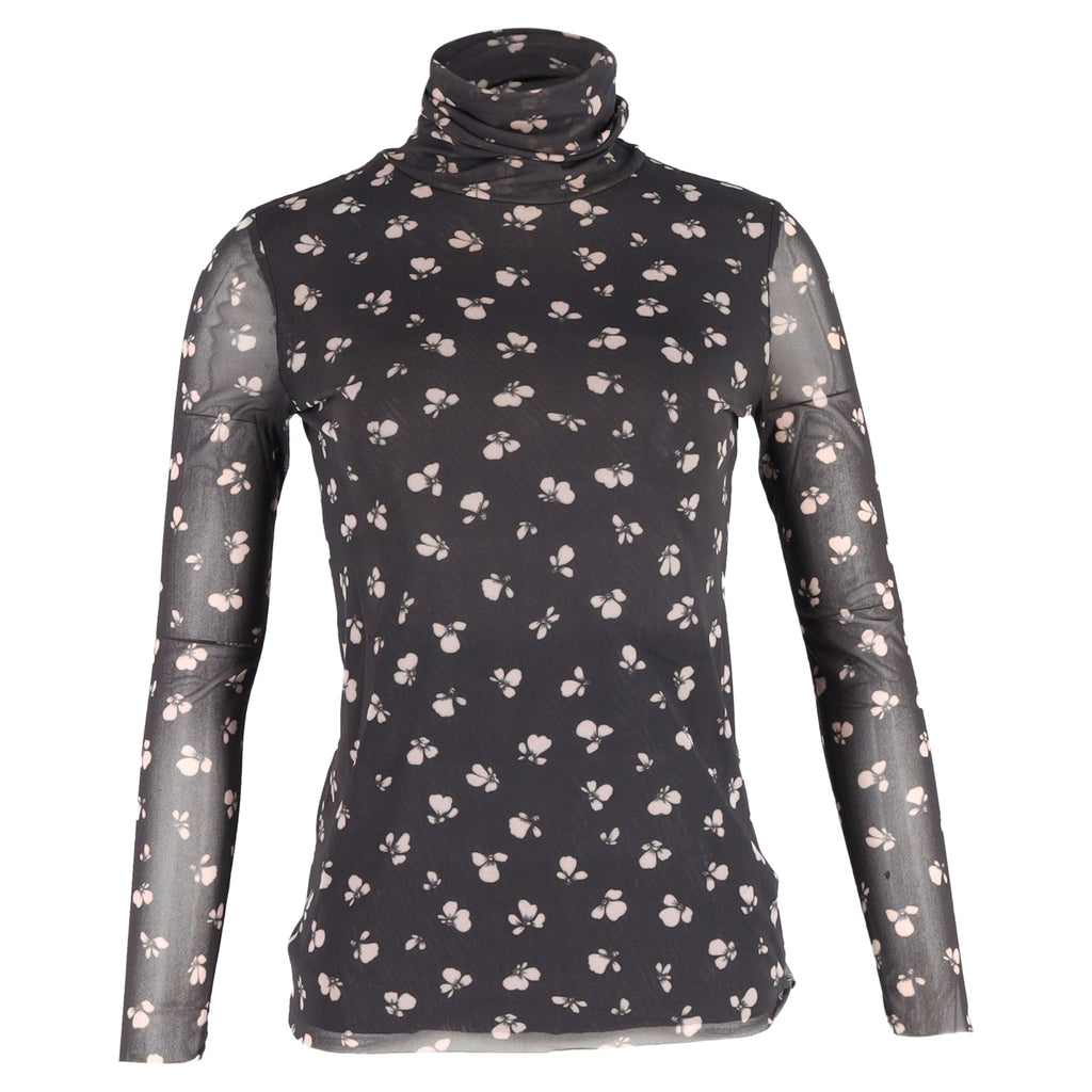 Ganni Tilden Mesh Rollneck Long Sleeve Top in Black Polyamide