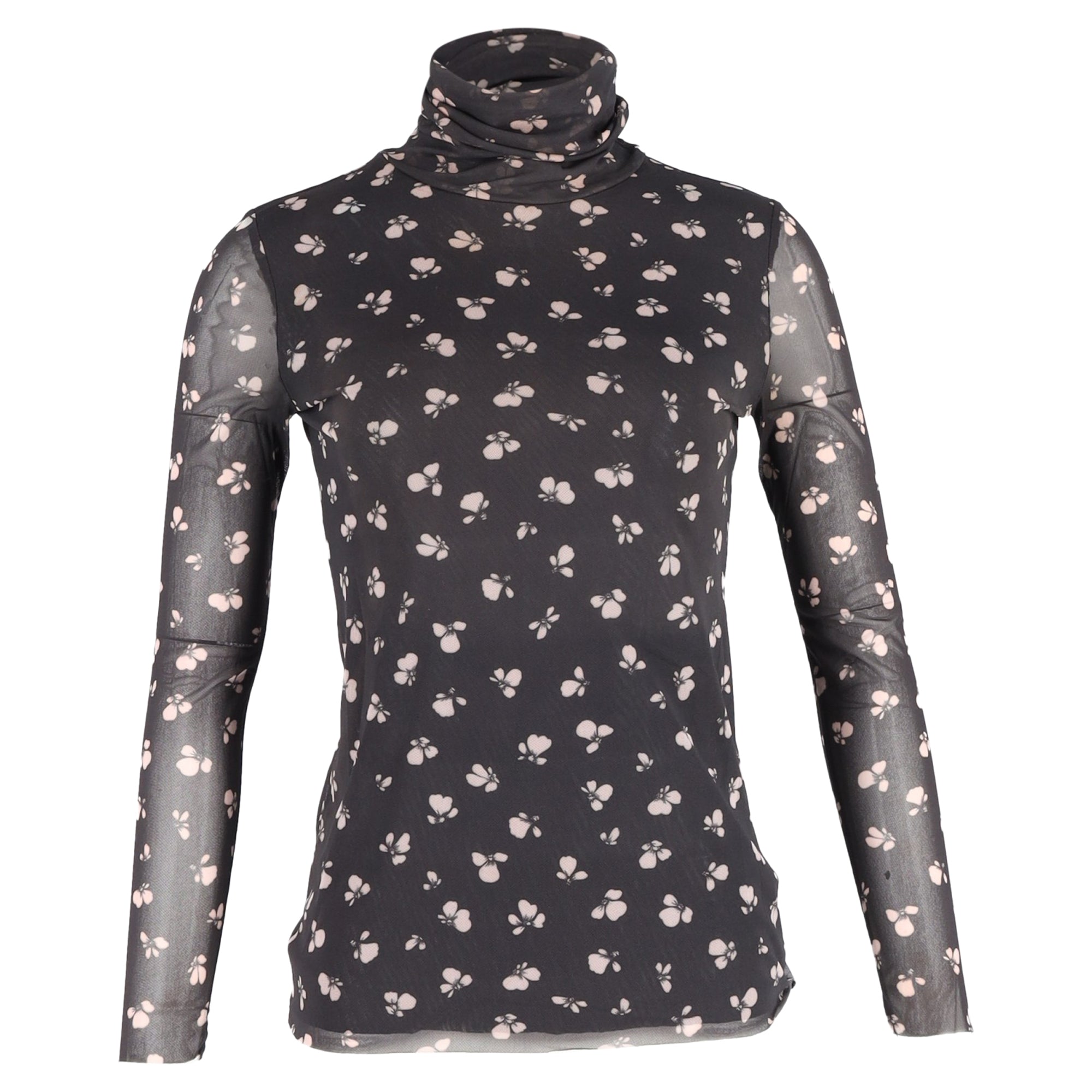 Ganni Tilden Mesh Rollneck Long Sleeve Top in Black Polyamide