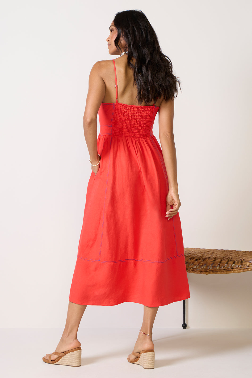 Women's Jill Contrast Stitch Linen Midi Dress