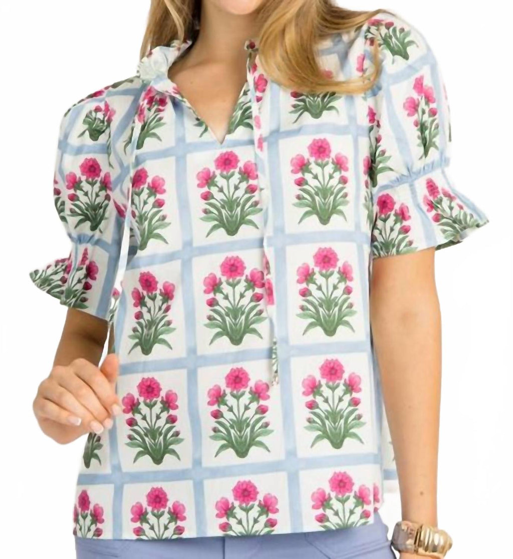 Faye Smocked Sleeve Cuff Top In Magenta