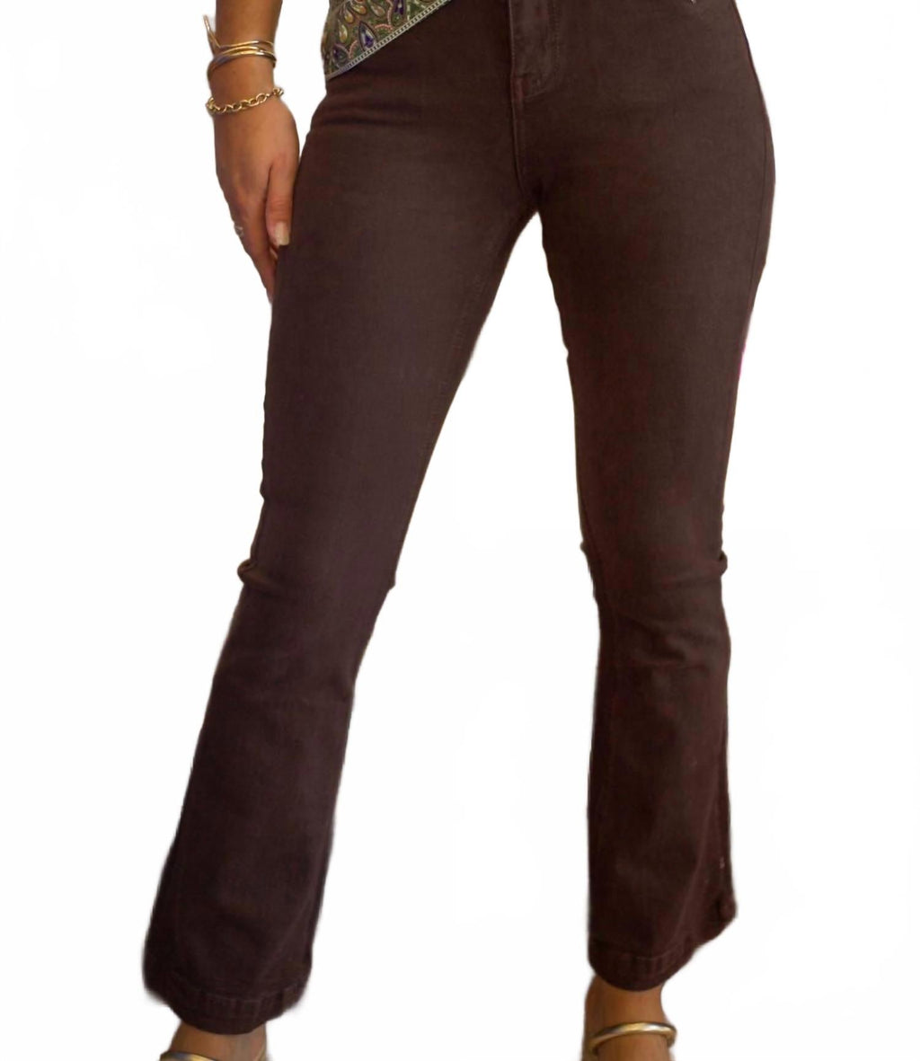 Skinny Flared Jeans With Double Button Detail In Brown