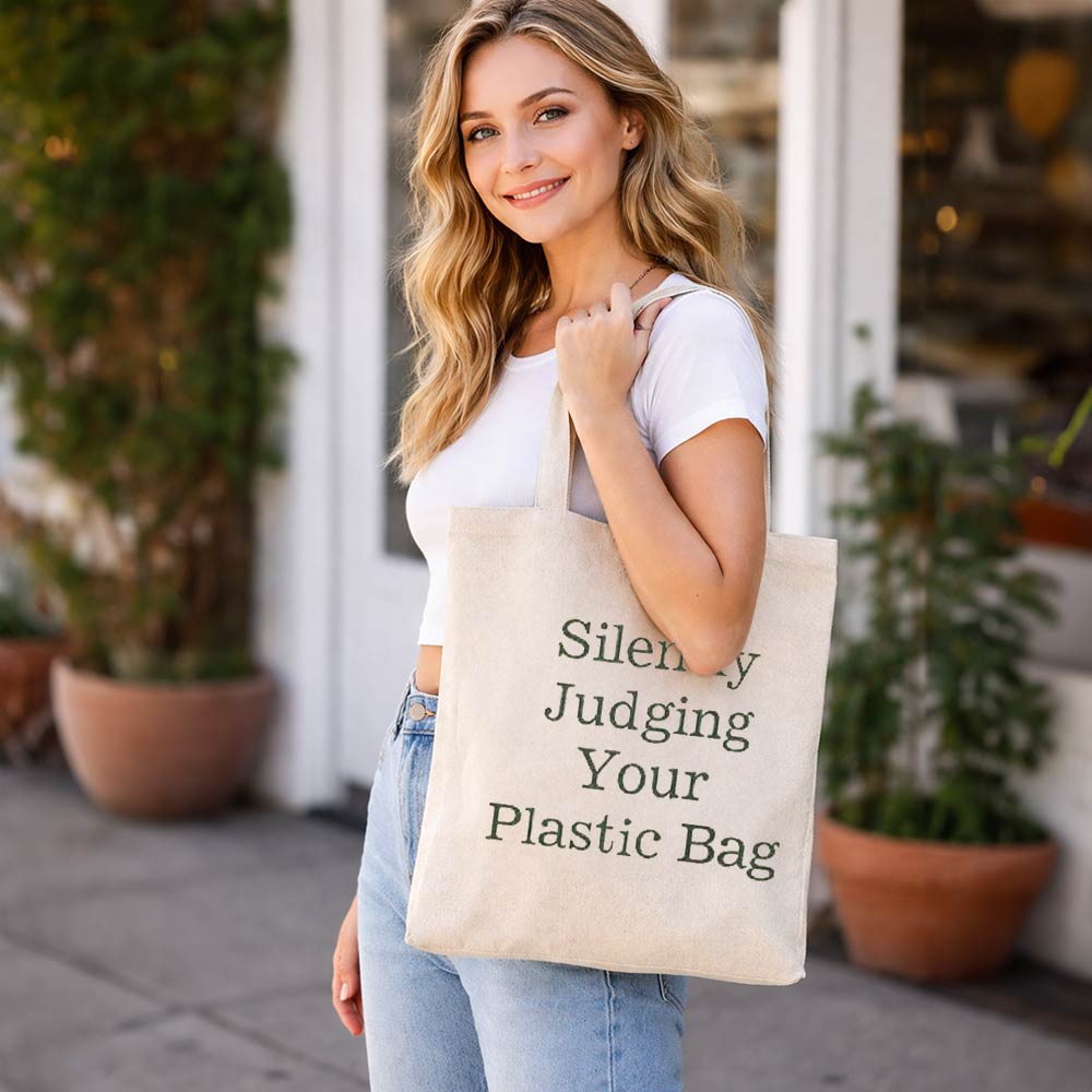 Silently Judging Your Plastic Bag Message Print Shoulder Tote Bag