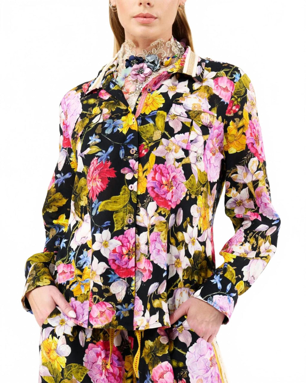 Flower Bomb Button-Down Shirt In Night Floral