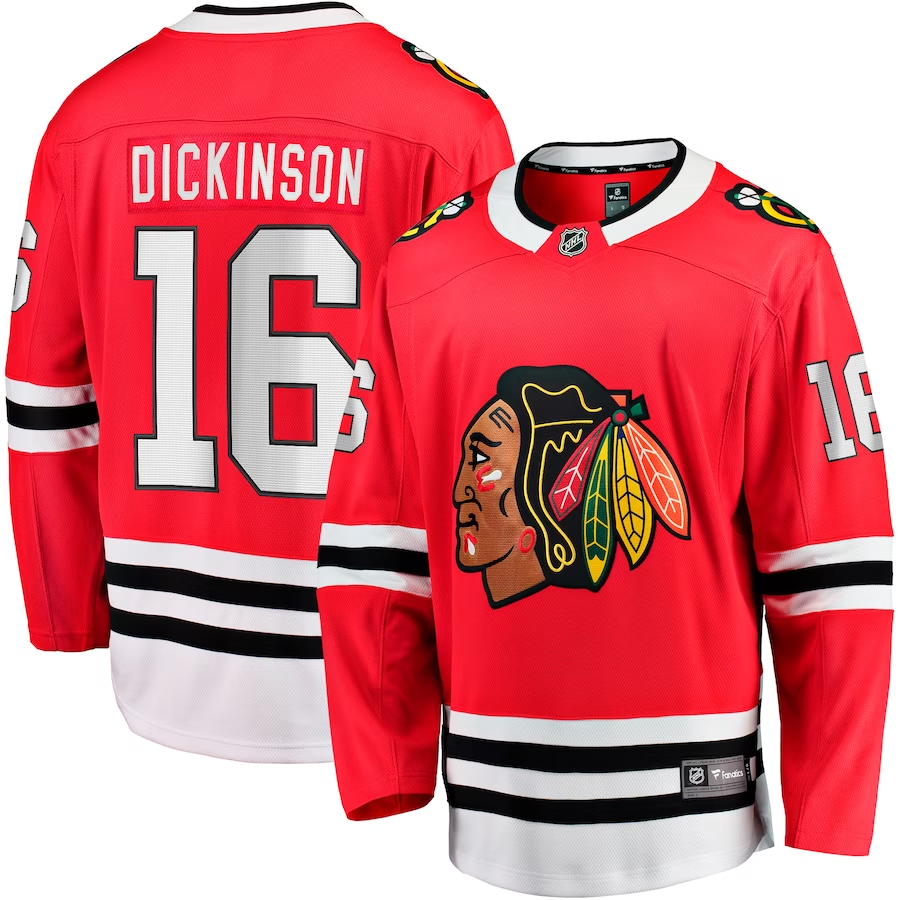 Men's Chicago Blackhawks Jason Dickinson #16 Red Home Breakaway jersey