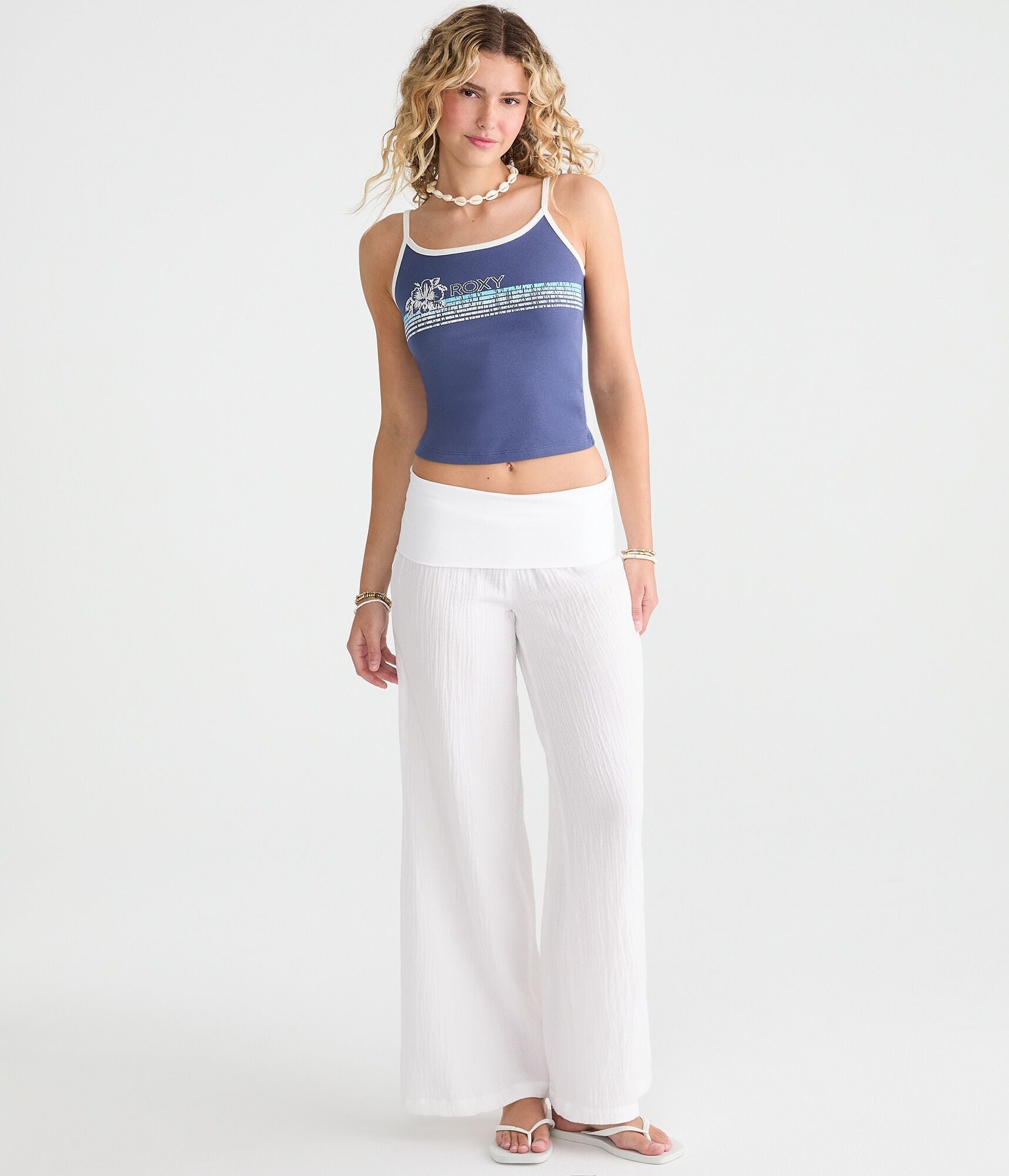 Aeropostale Low-Rise Gauze Fold-Over Wide Leg Pants