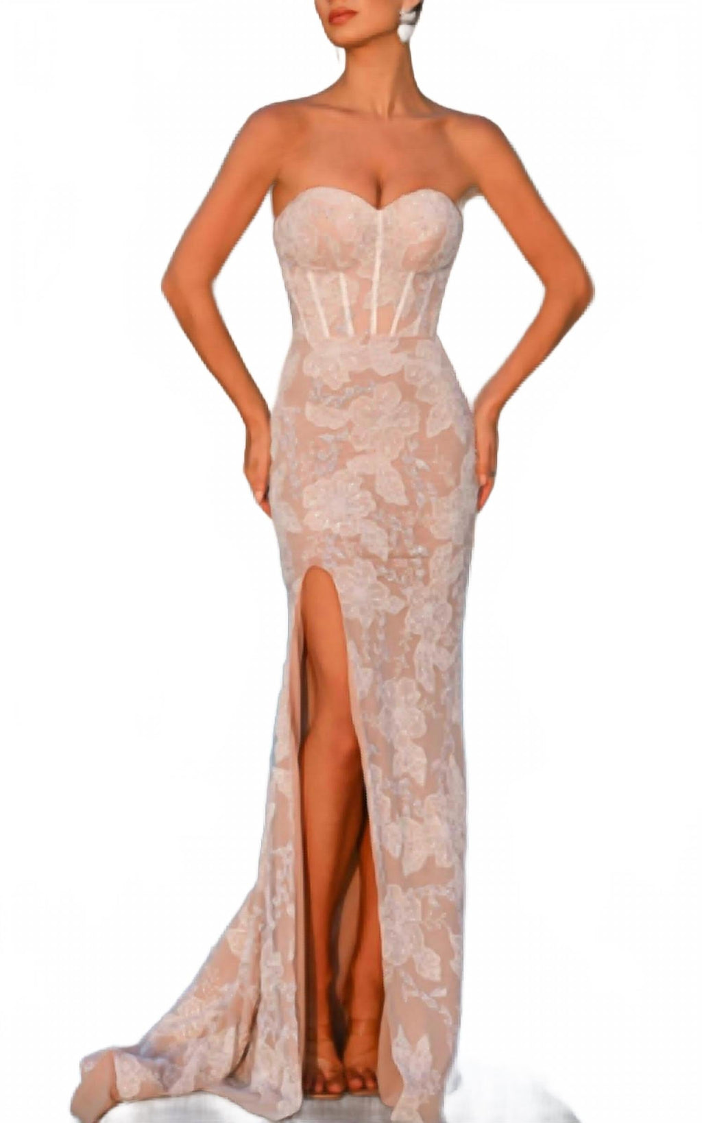 Strapless Corset Gown In Ivory/nude