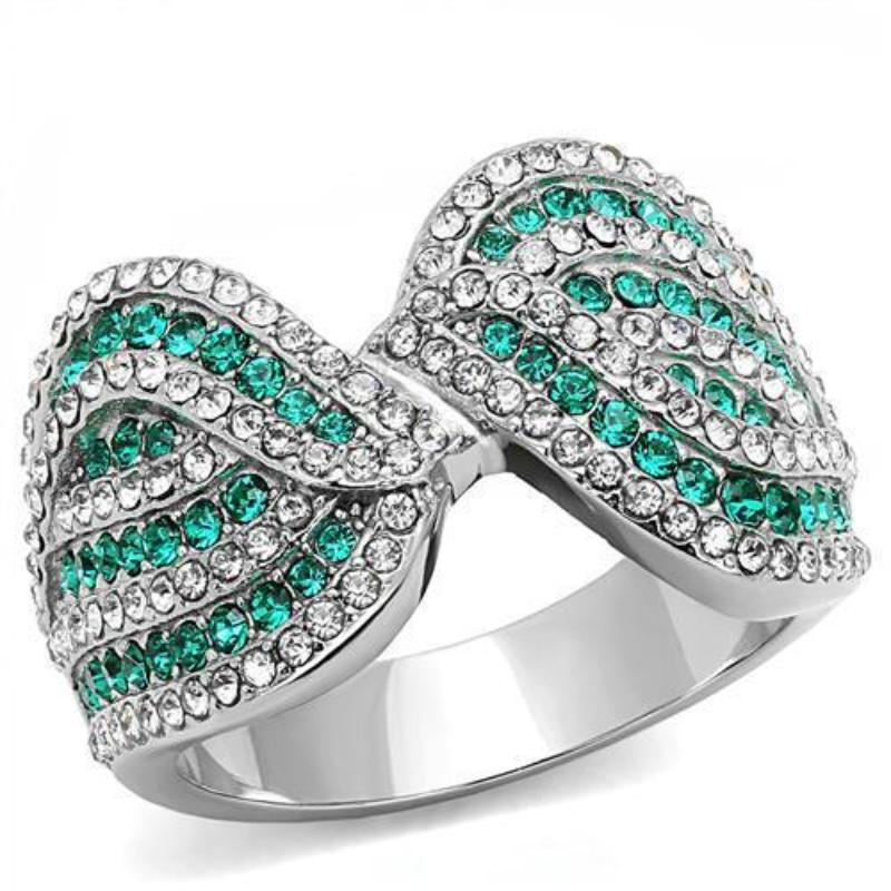High polished (no plating) Stainless Steel Ring with Top Grade Crystal in Emerald