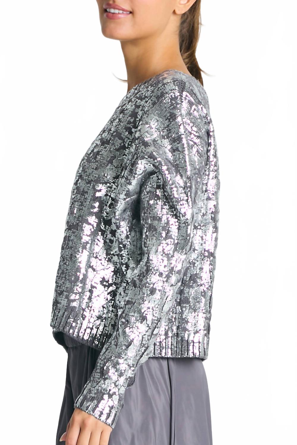 Pima Cotton Mini Foil Cable Crewneck Sweater In Lava/silver