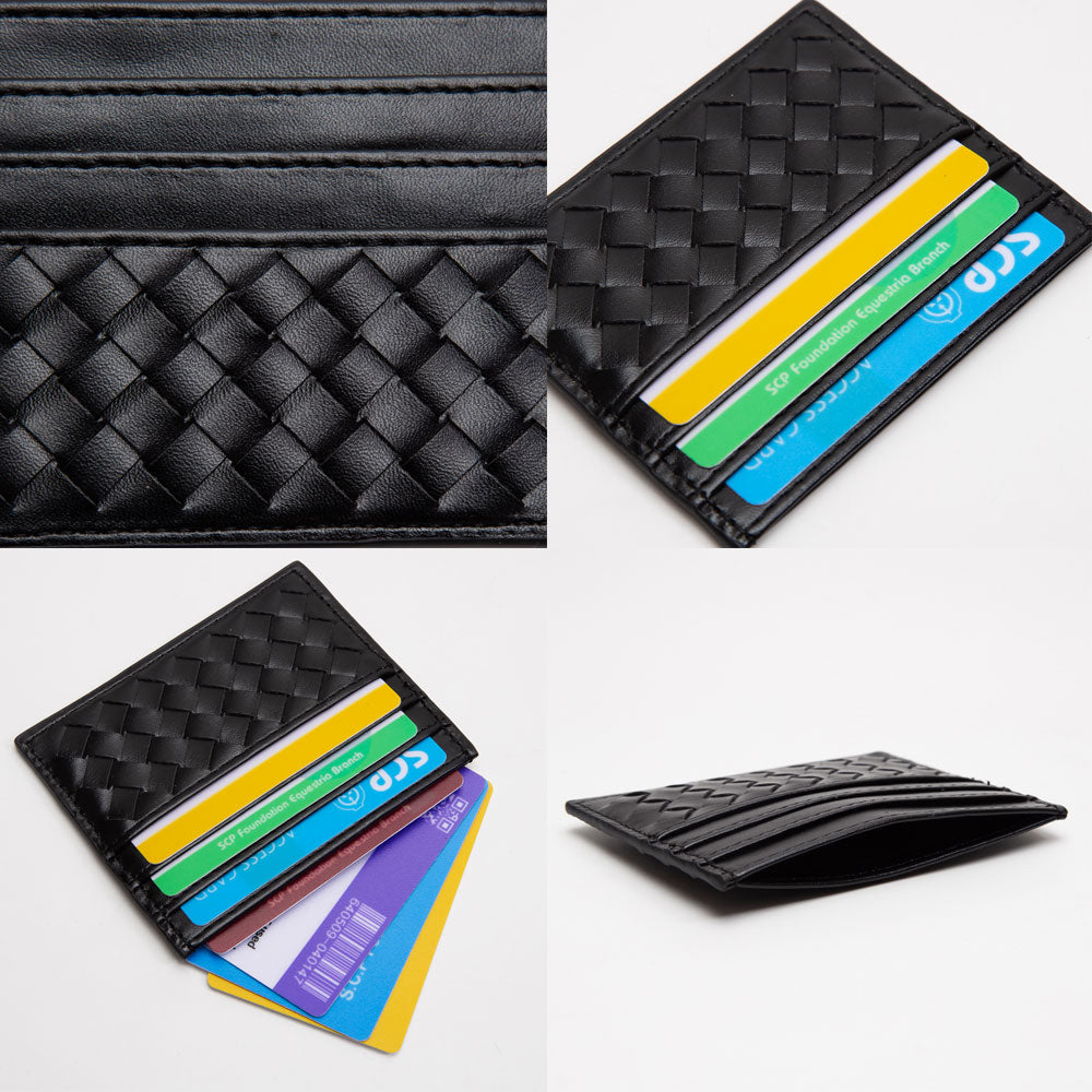 Faux Leather Basket Weave Card Holder Wallet