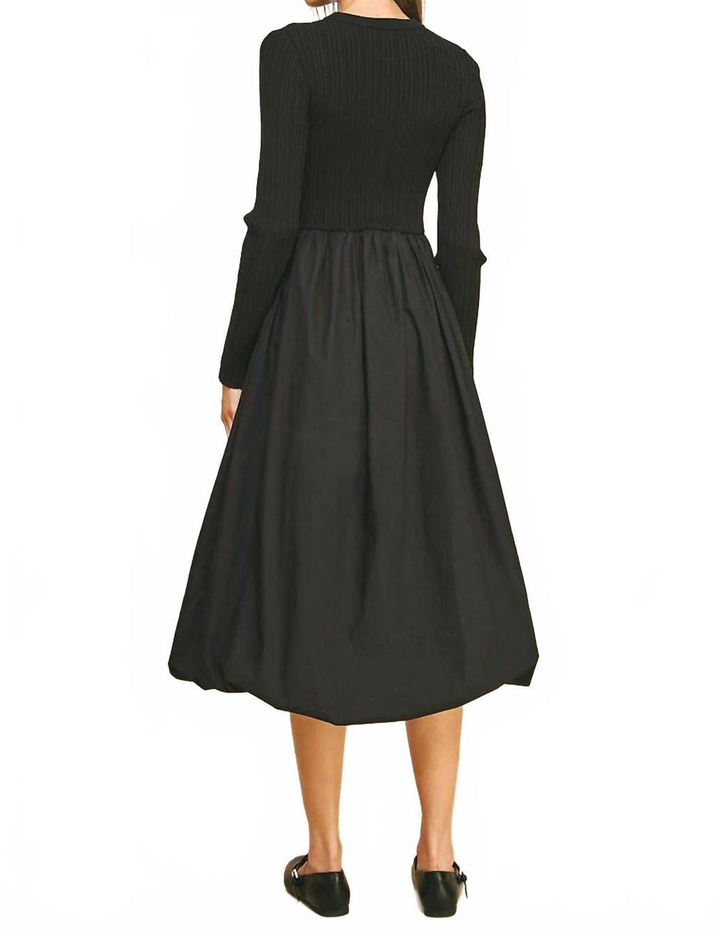 Contrast Balloon Midi Dress In Black