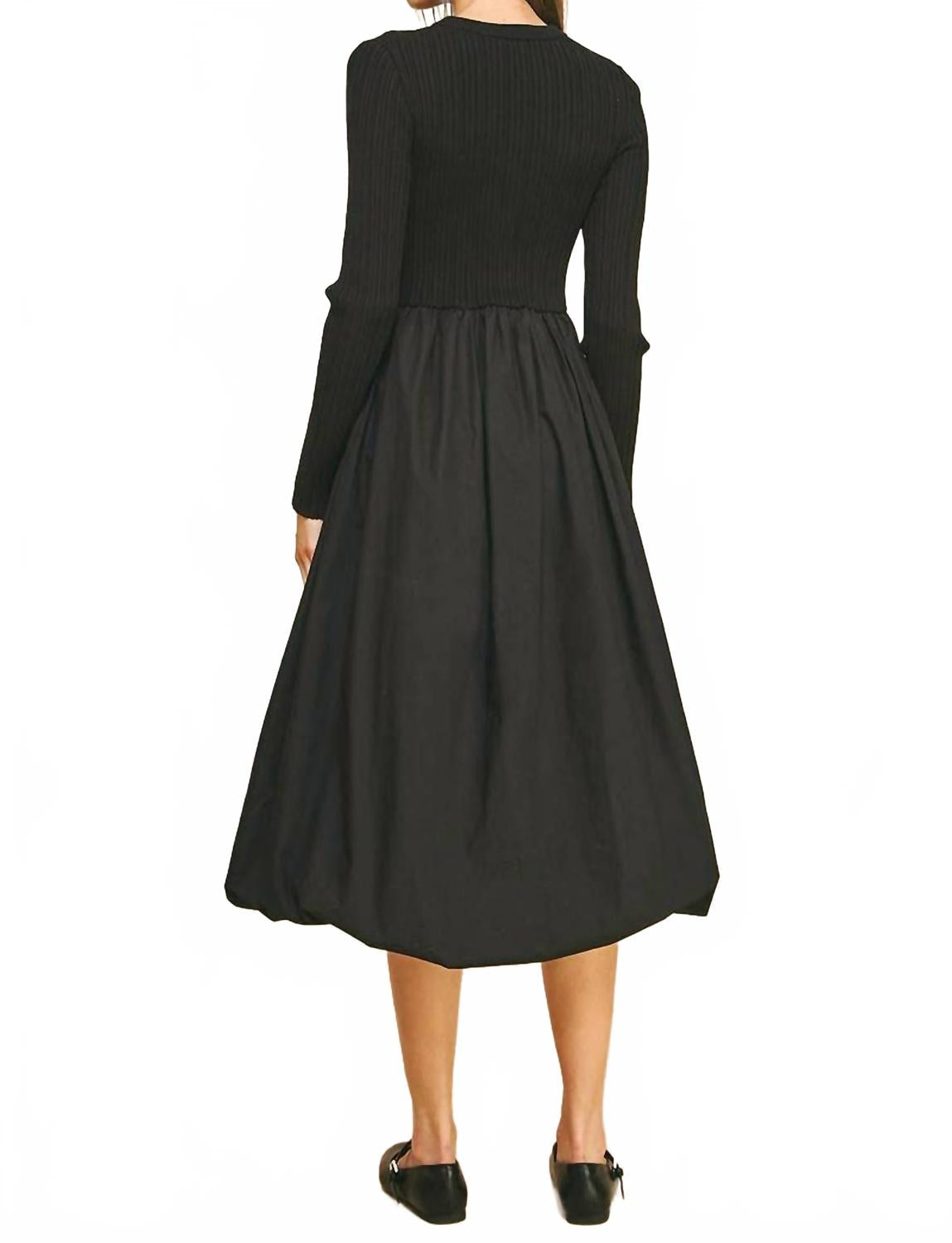 Contrast Balloon Midi Dress In Black