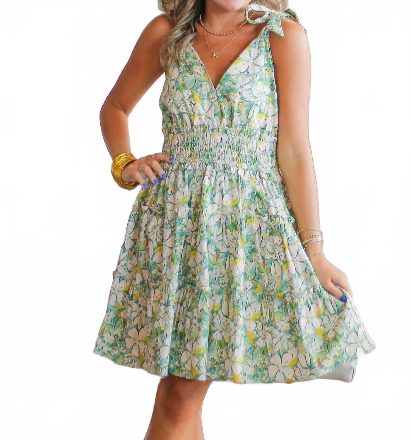 Floral Print Sleeveless Mini Dress In Green Multi