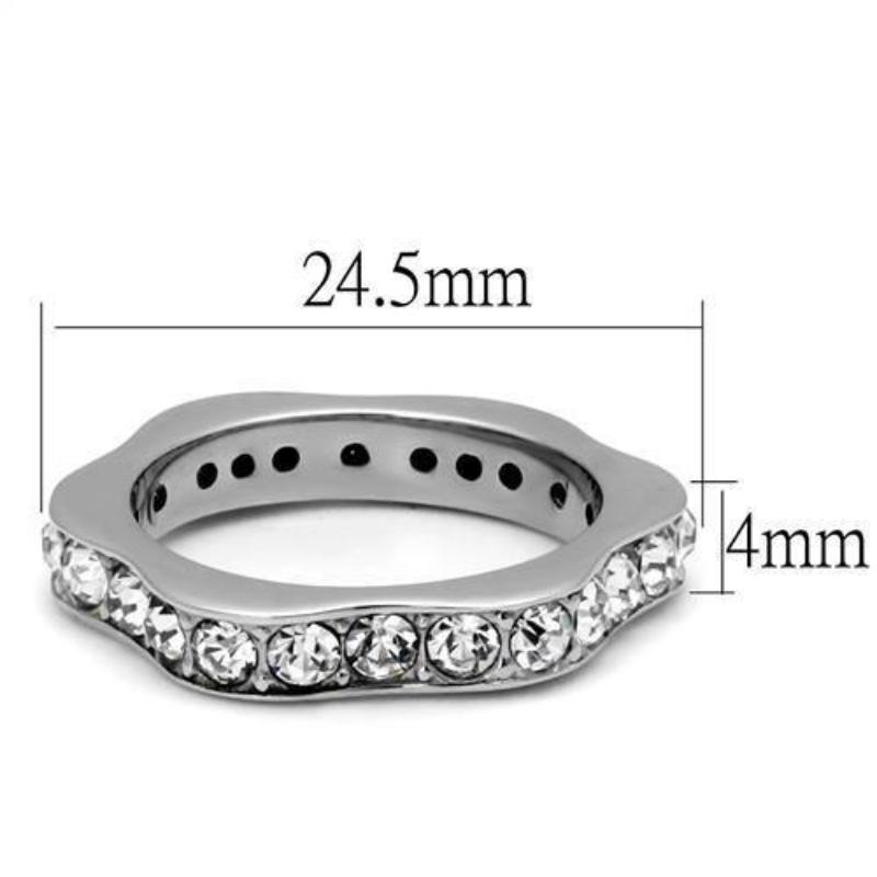 High polished (no plating) Stainless Steel Ring with Top Grade Crystal in Clear