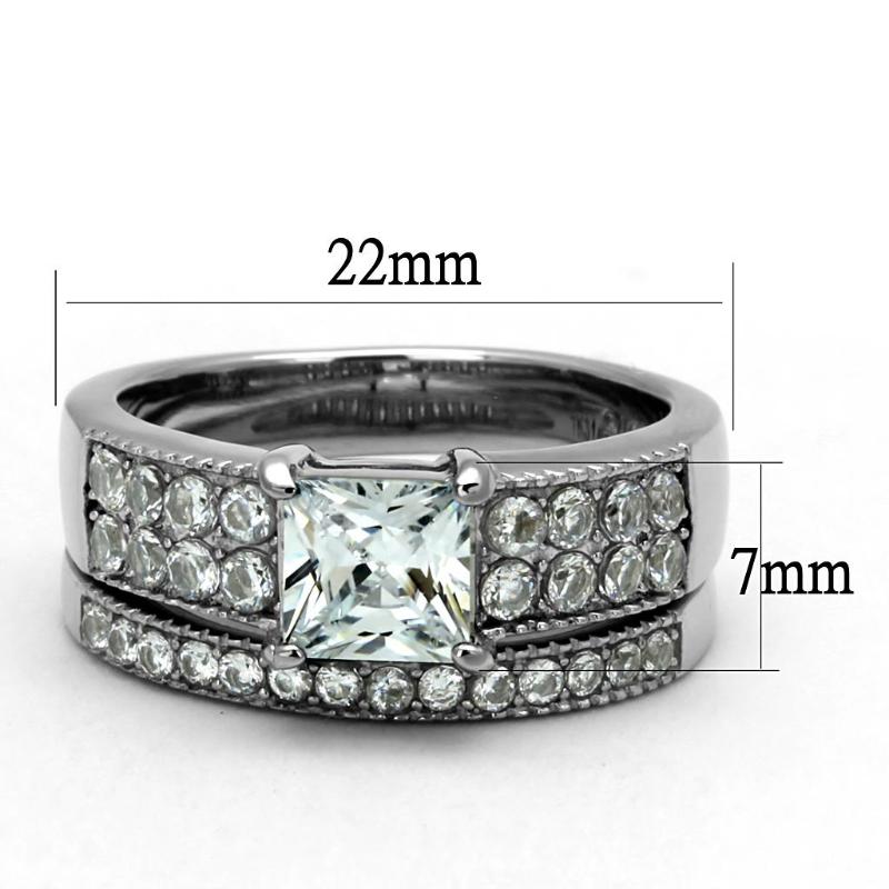 High polished (no plating) Stainless Steel Ring with AAA Grade CZ in Clear