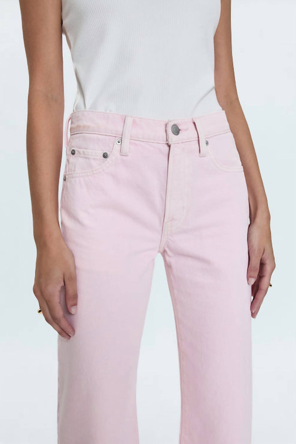 Lexi Mid Rise Bowed Leg Jeans In Blush