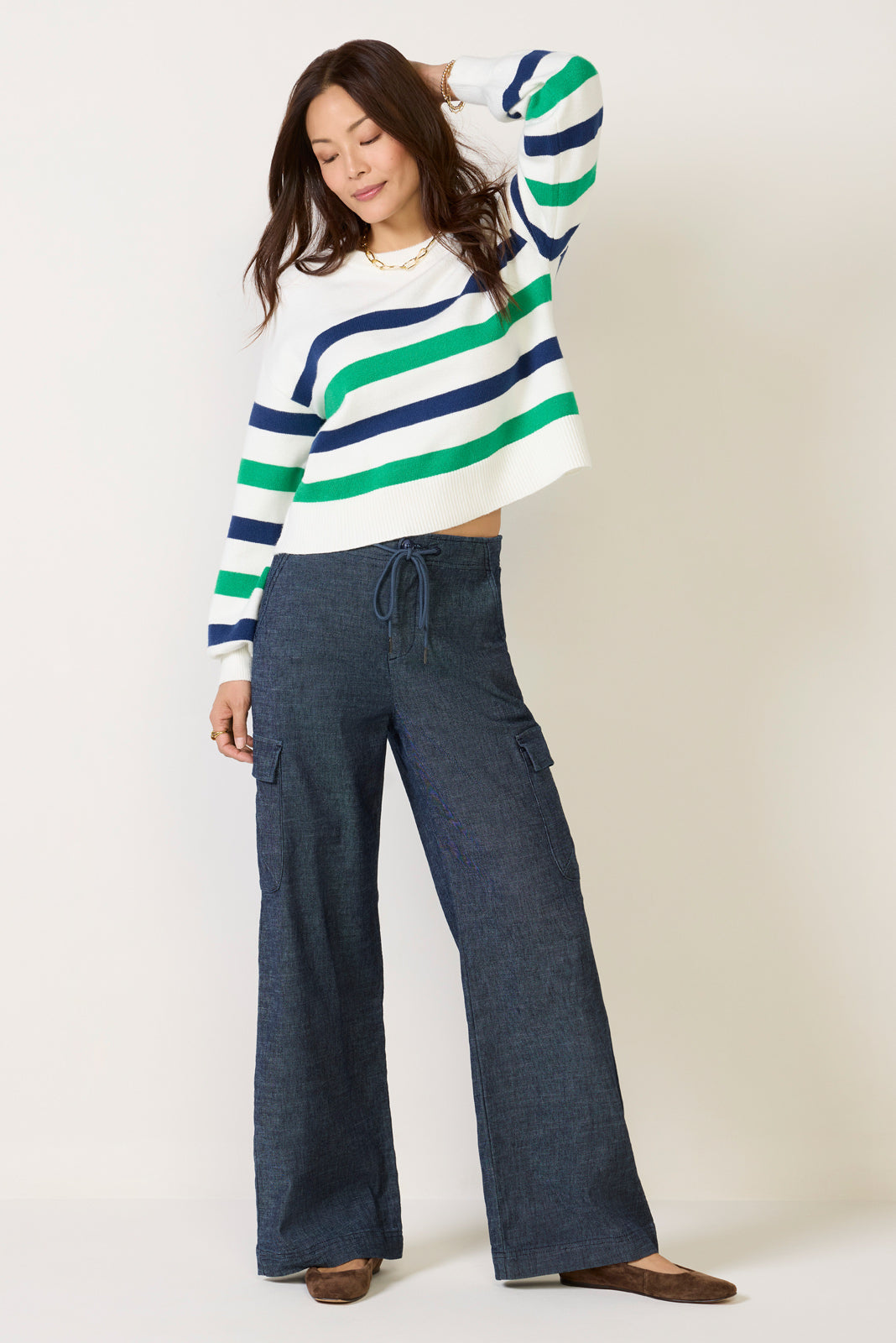 Women's Skye Volume Sleeve Striped Sweater Top