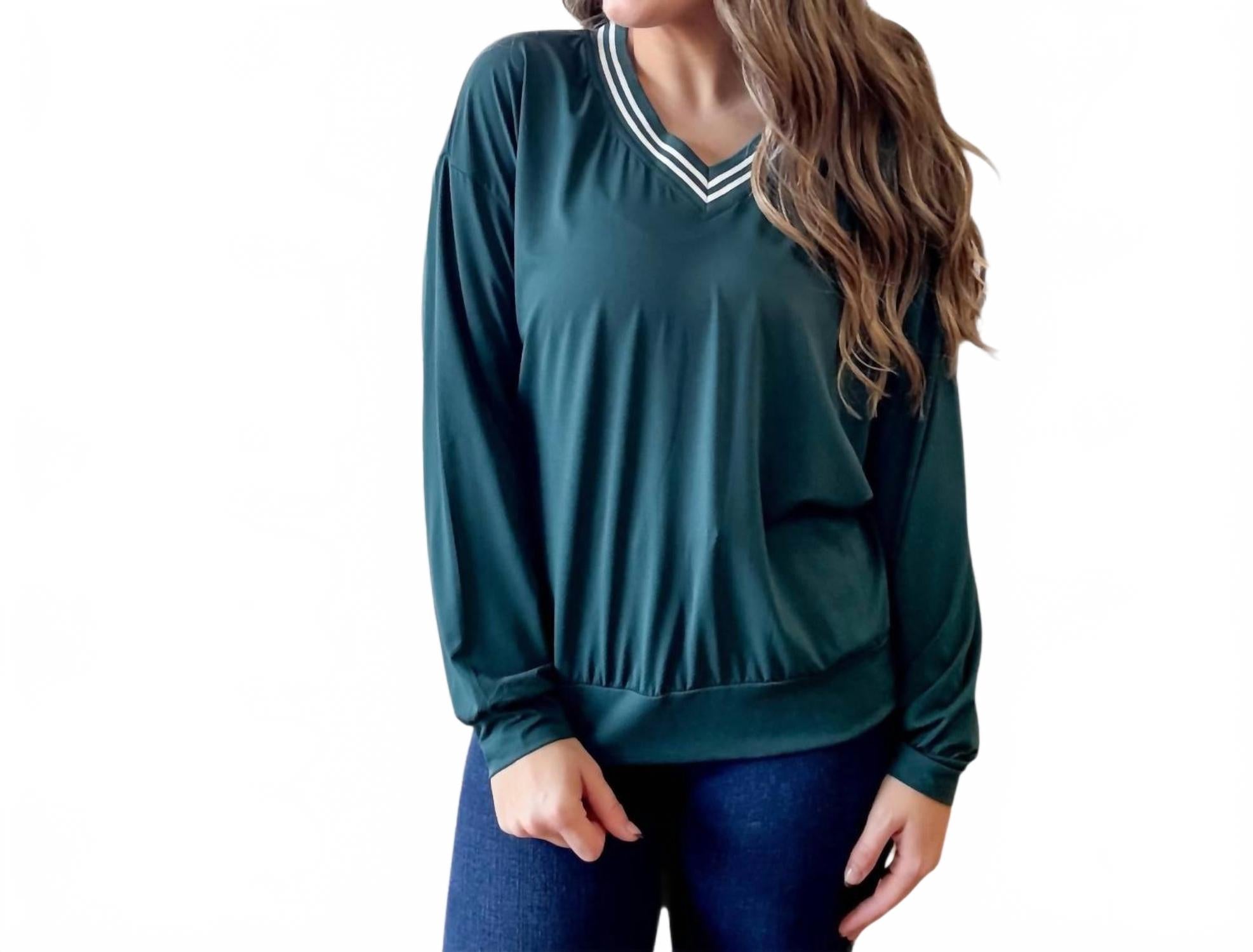 Quick Dry V-Neck Sweatshirt In Midnight Green