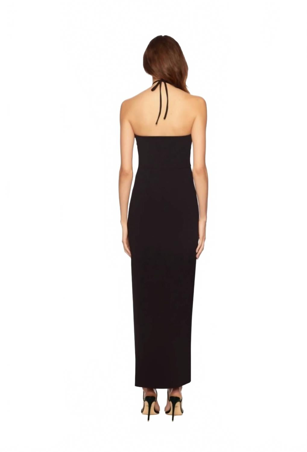 Halter Side Slit Maxi Dress In Midnight