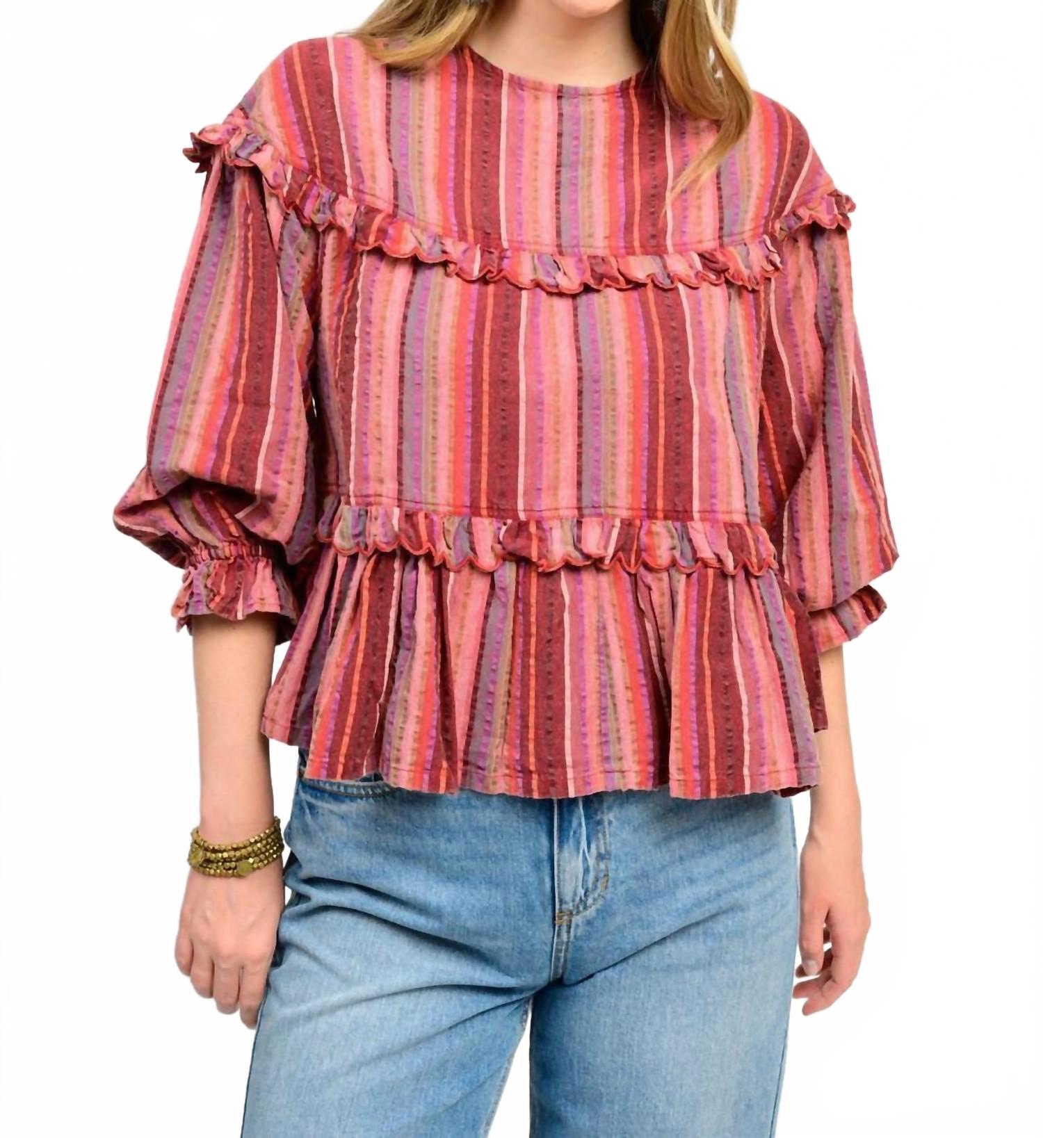 Muti Striped Tier Top In Rust
