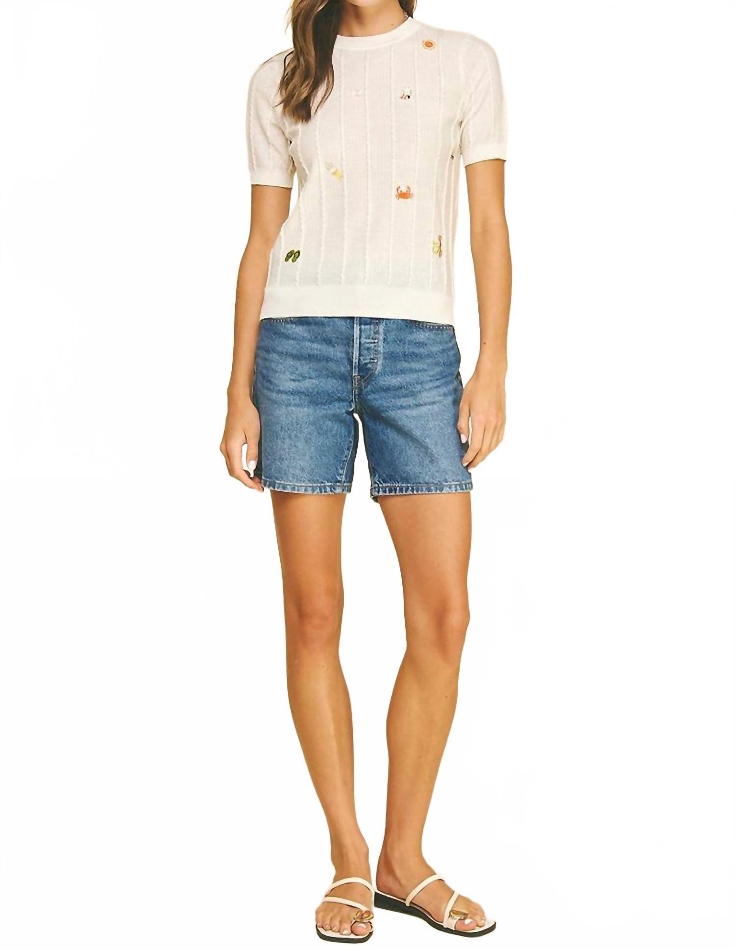 Seaside Embroidered Knit Sweater In White