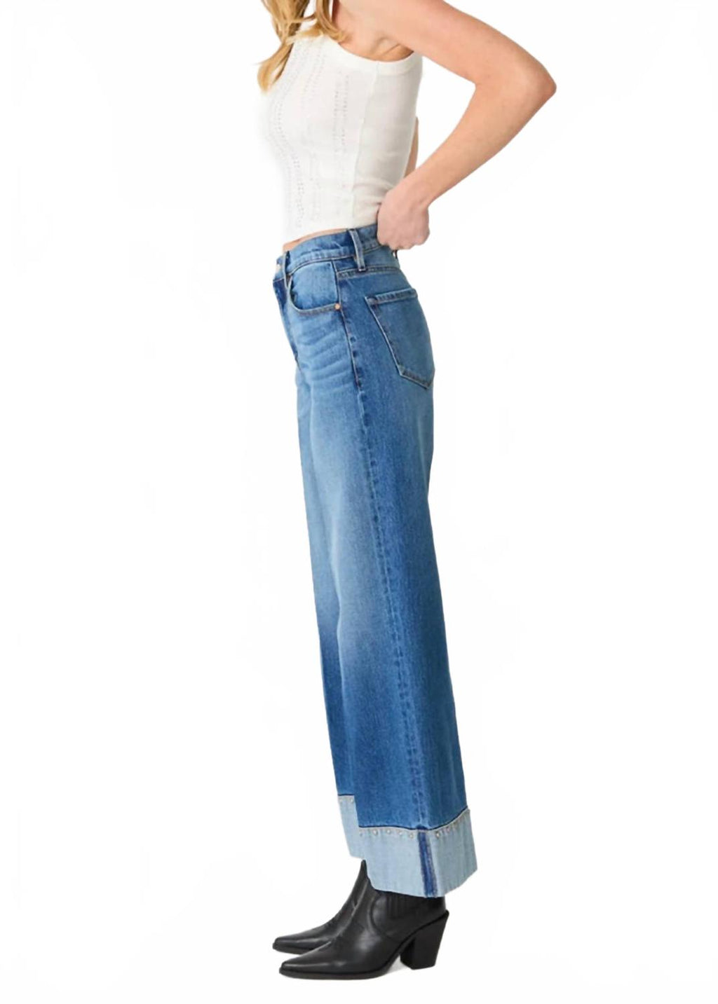 Parker Moment Studded Cuff Denim Jeans In Blue