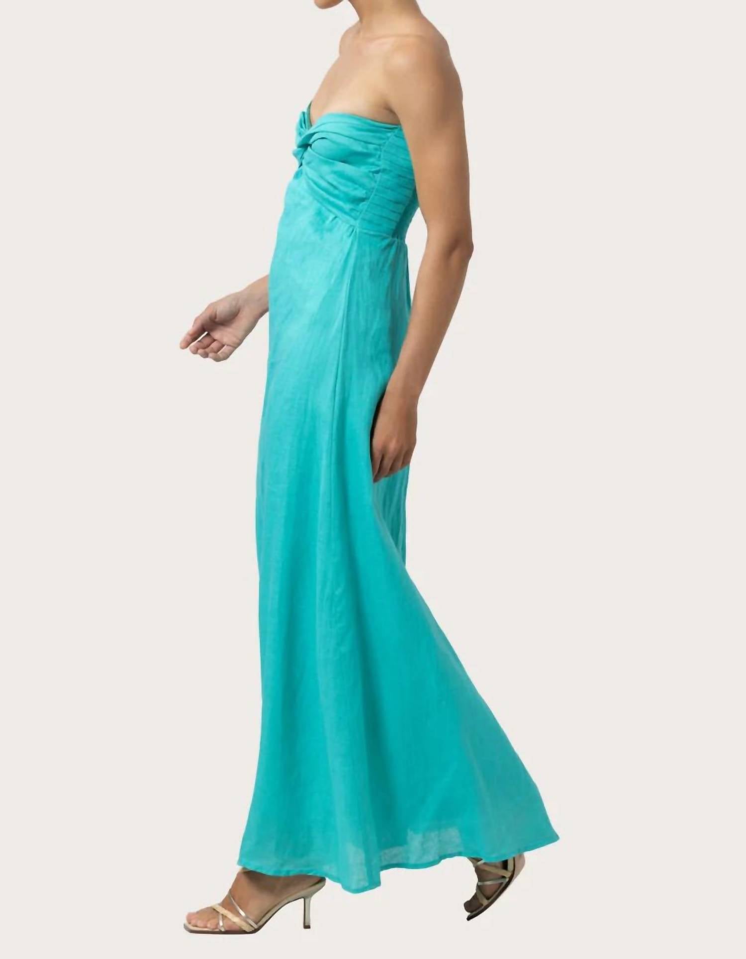 Melody Linen Maxi Dress In Laurel Teal Blue
