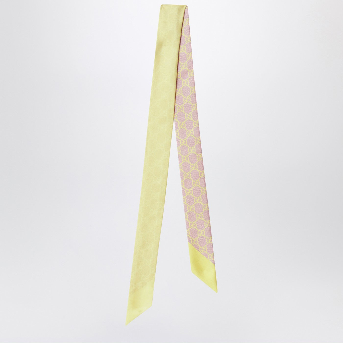Gucci Slim Silk Scarf With Gg Motif In Pink And Yellow Women