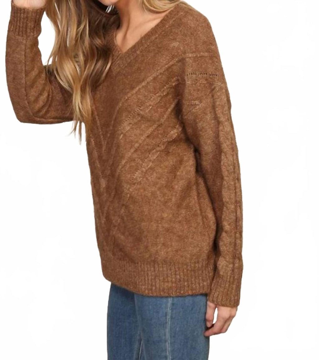 Chevron Detail Oversized Sweater In Brown