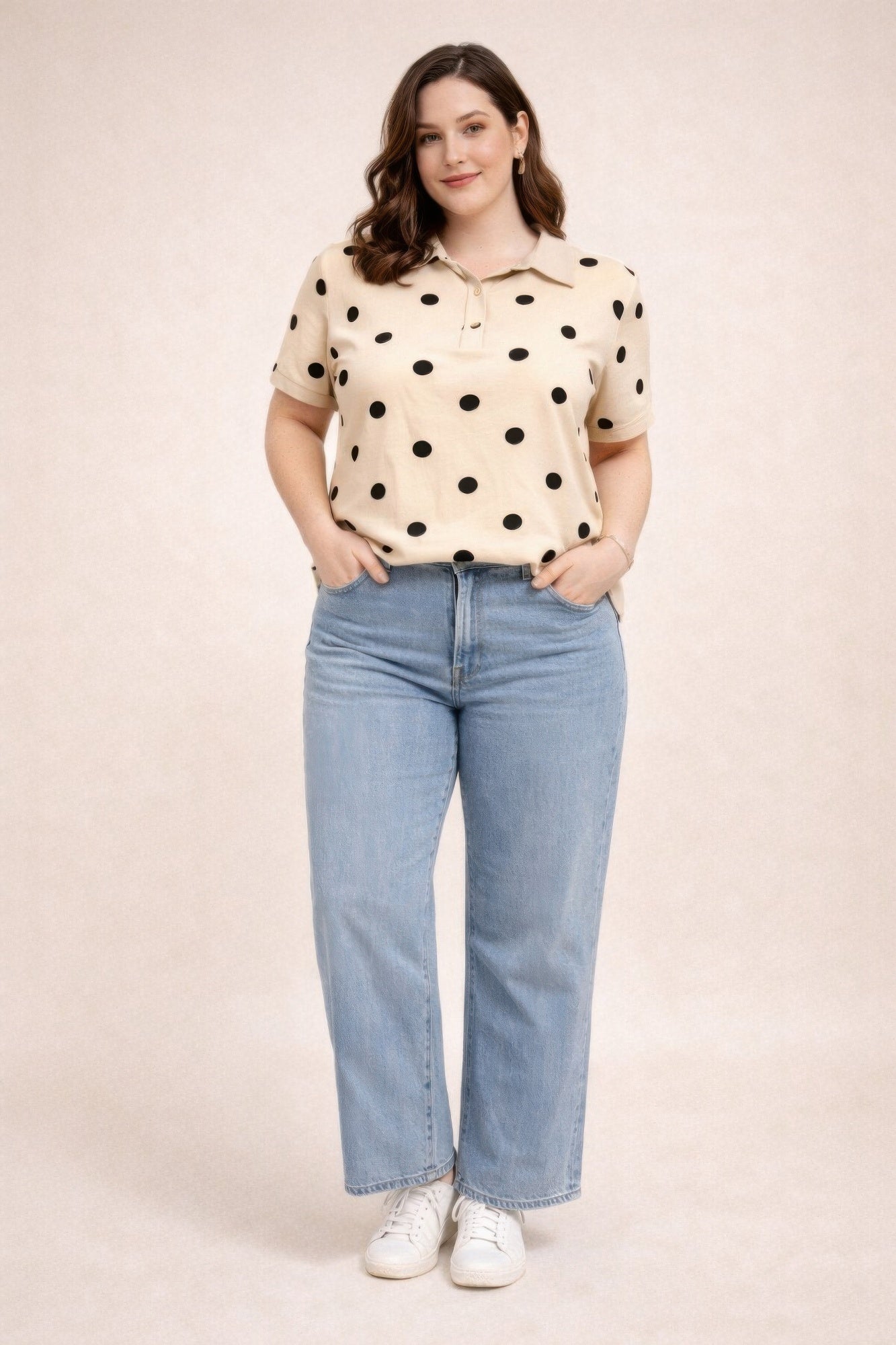 Classic Polka Dot Collared Polo Top