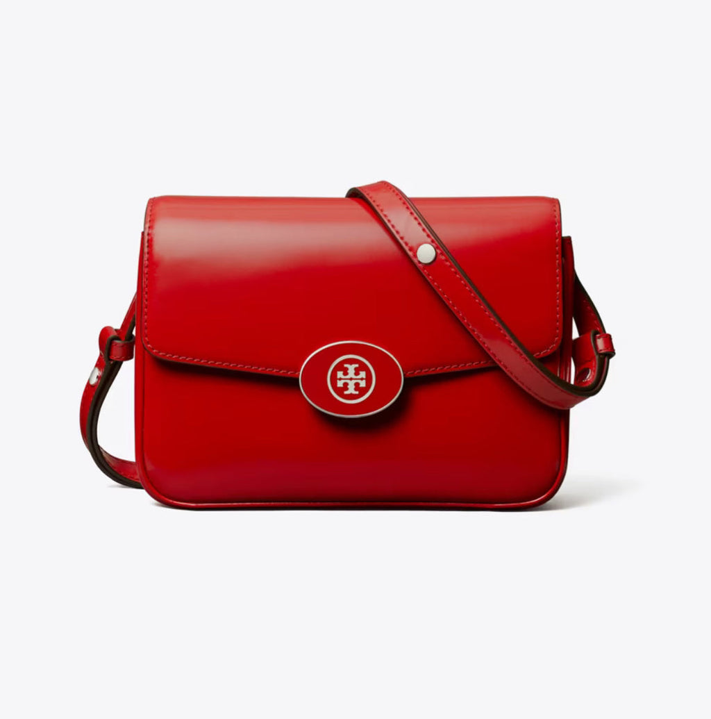 NWT Tory Burch Robinson Spazzolato Convertible Leather Shoulder Bag In Red With Dust Bag