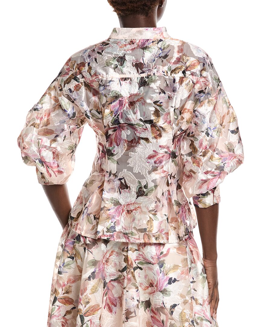 Gracia Floral Print Organza Puffed Sleeve Top
