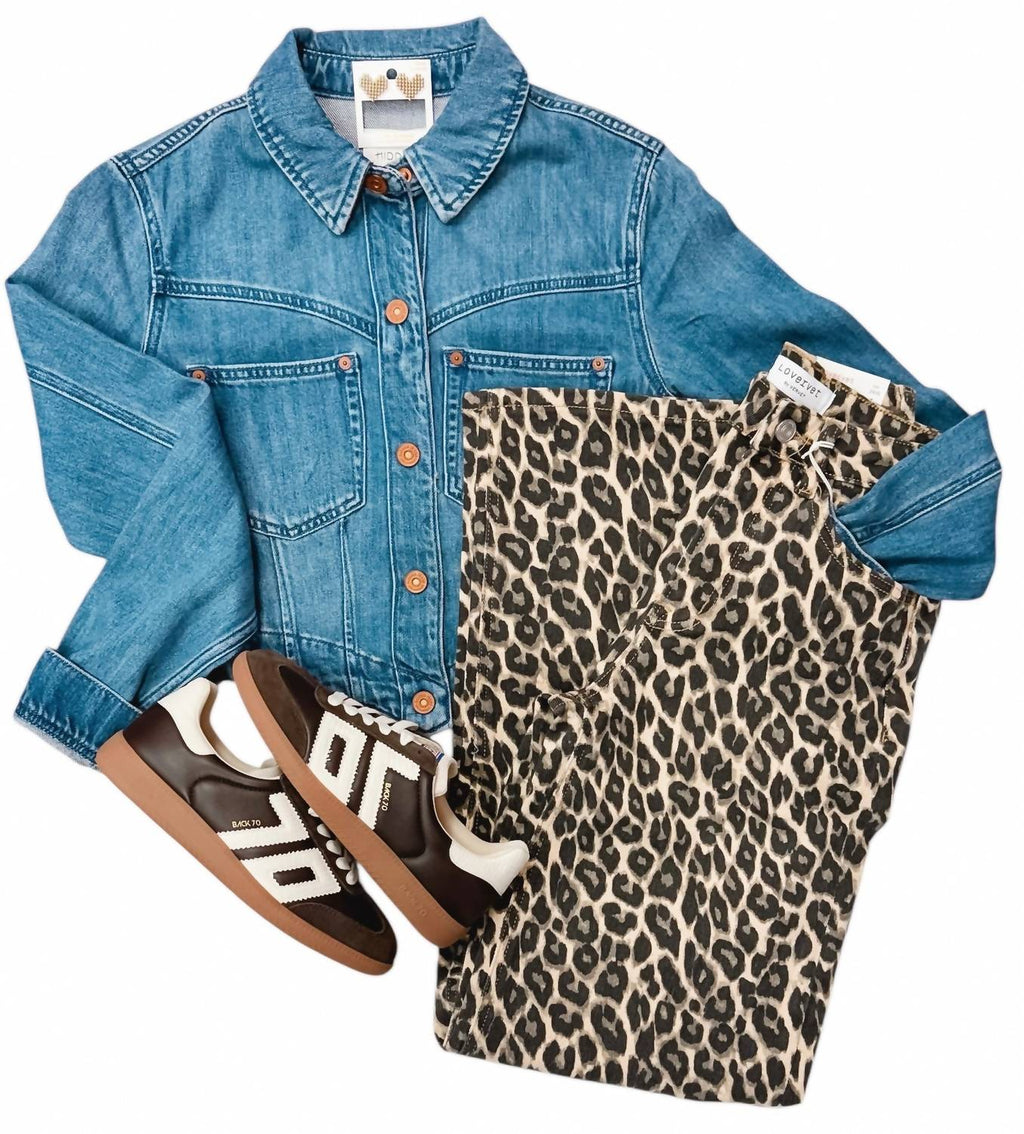 High Rise Wide Leg Jeans In Leopard