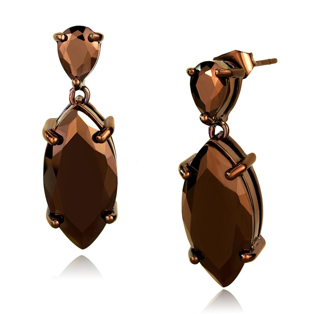 IP Coffee light Brass Earrings with AAA Grade CZ in Light Coffee