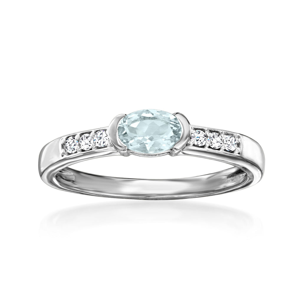 Ross-Simons Aquamarine and . White Zircon Ring in Sterling Silver