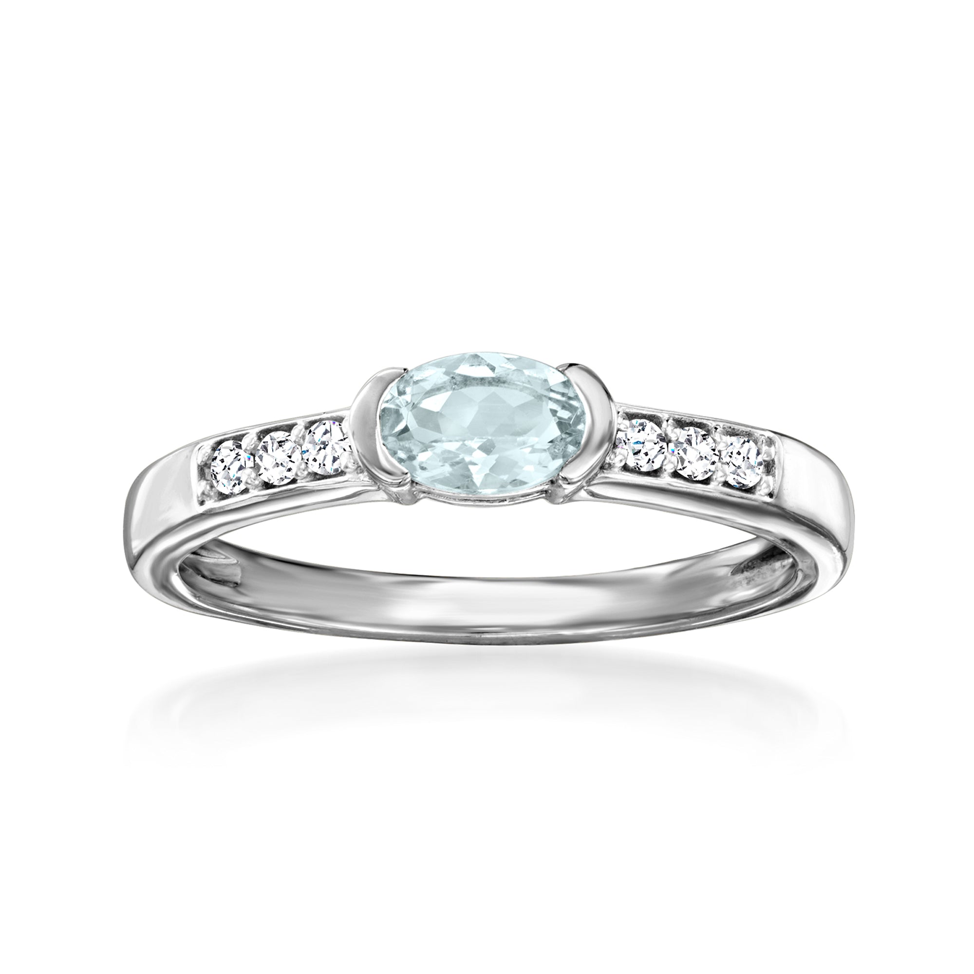 Ross-Simons Aquamarine and . White Zircon Ring in Sterling Silver