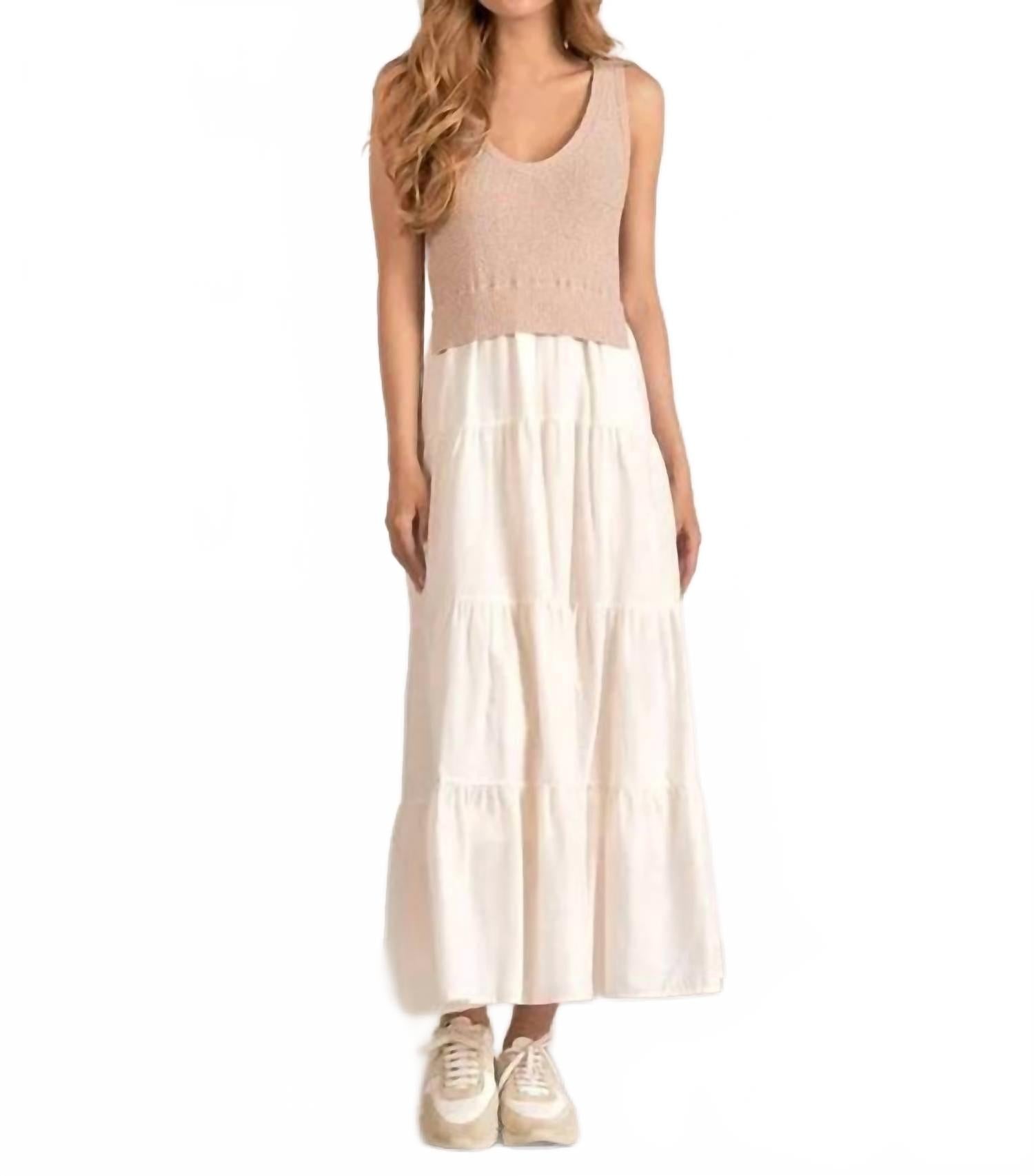 Betty Midi Dress In White, Beige