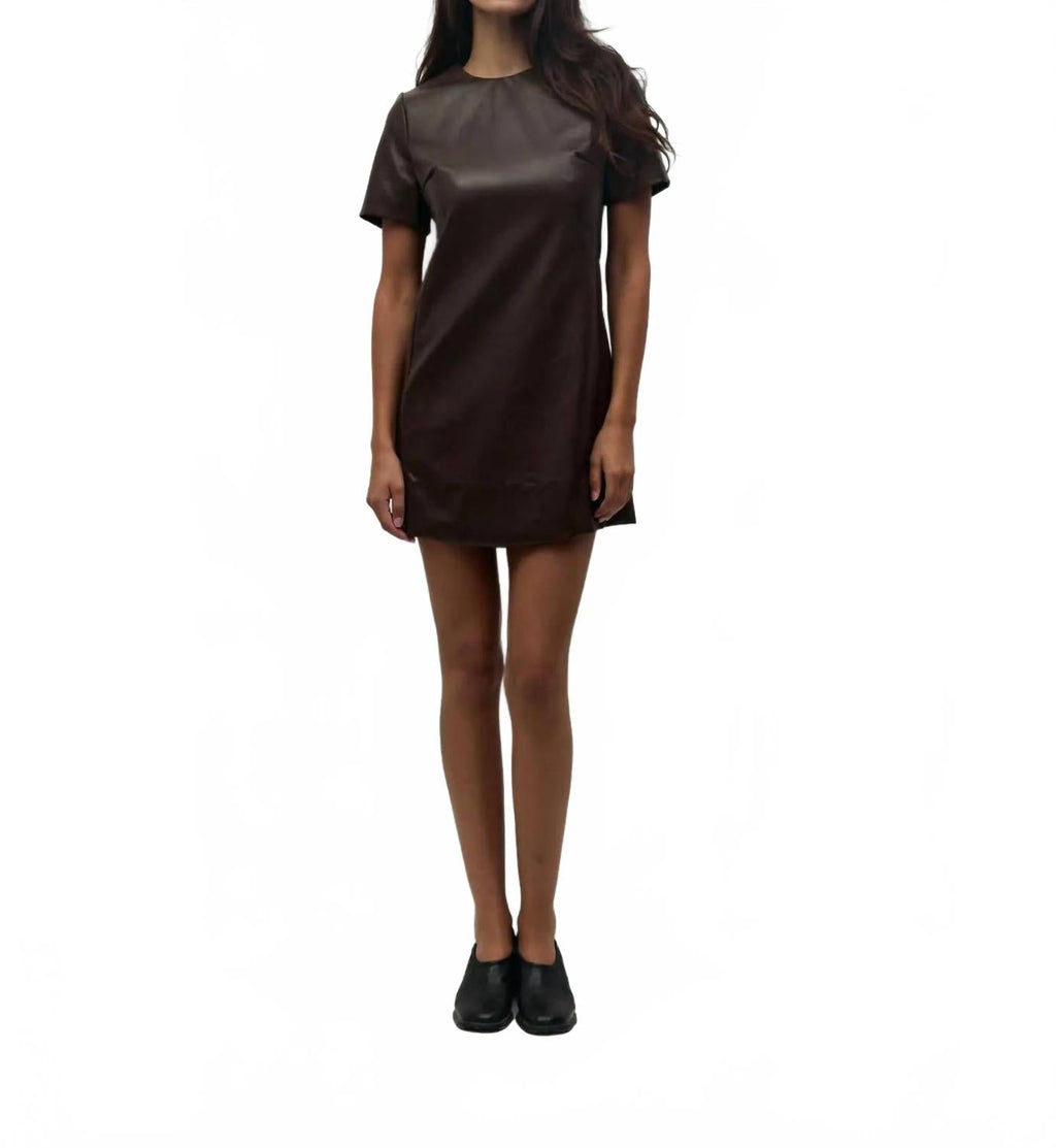Leather Mini Dress In Brown