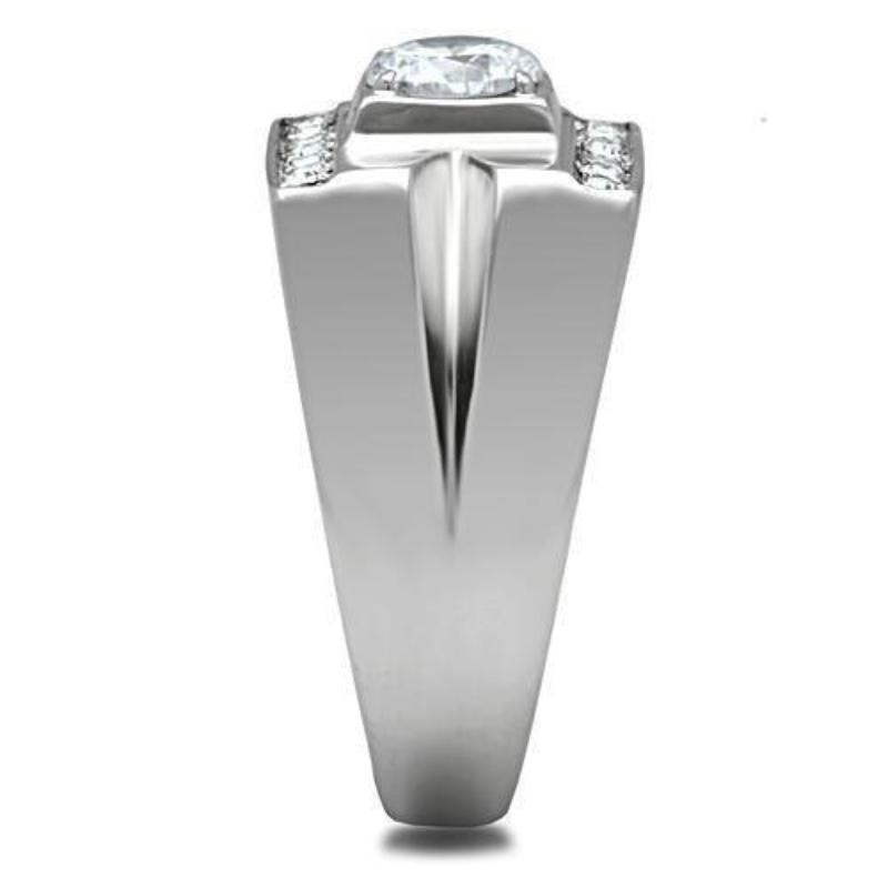 High polished (no plating) Stainless Steel Ring with AAA Grade CZ in Clear