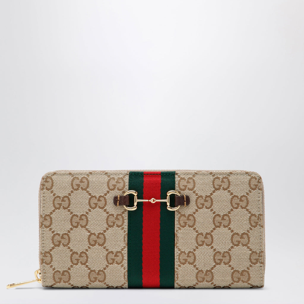 Gucci Horsebit Web Zipped Wallet In Gg Canvas Beige Women