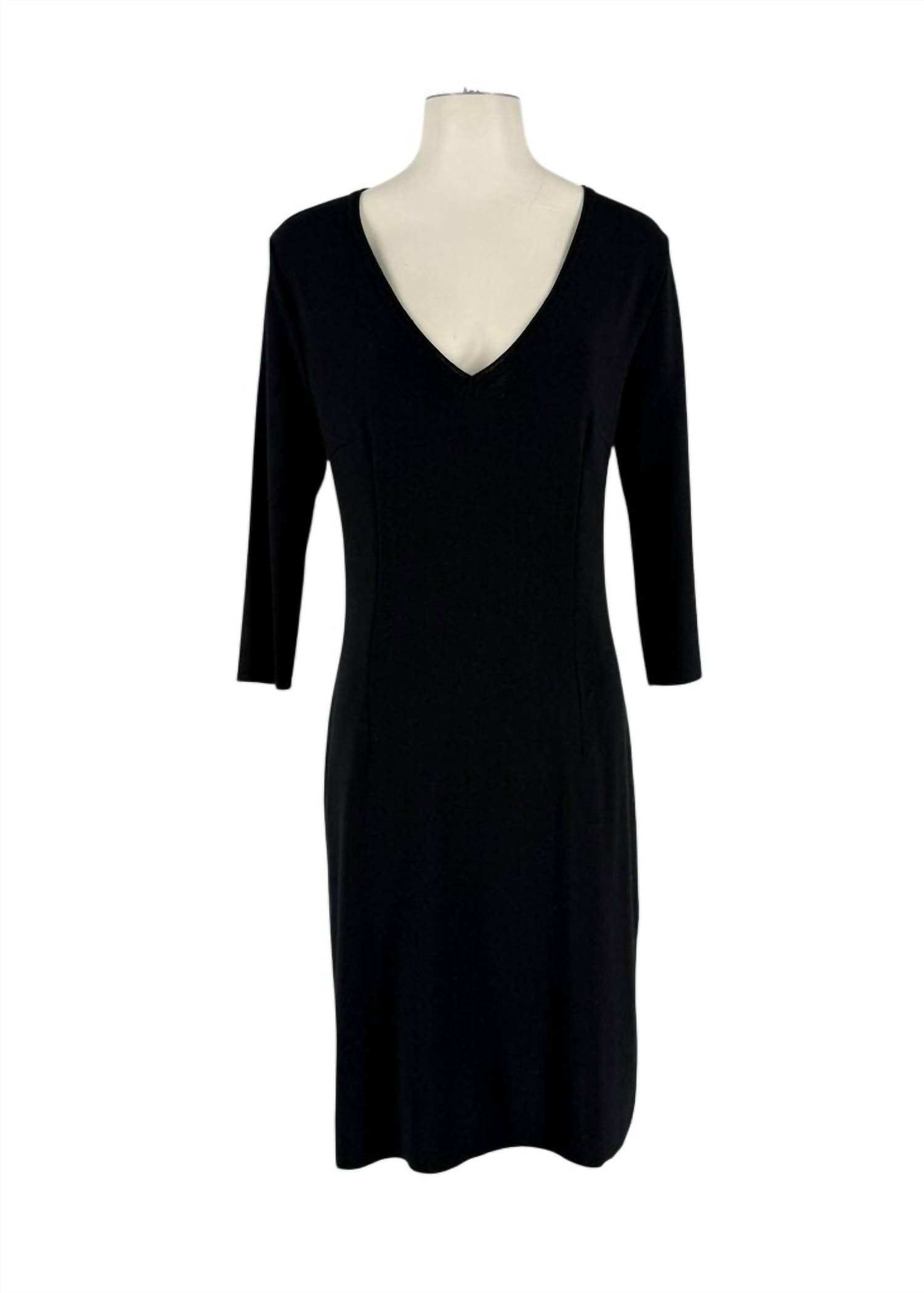 Vanessa Milano Knit Three Quarter Sleeves Sheath Midi Dress In Black