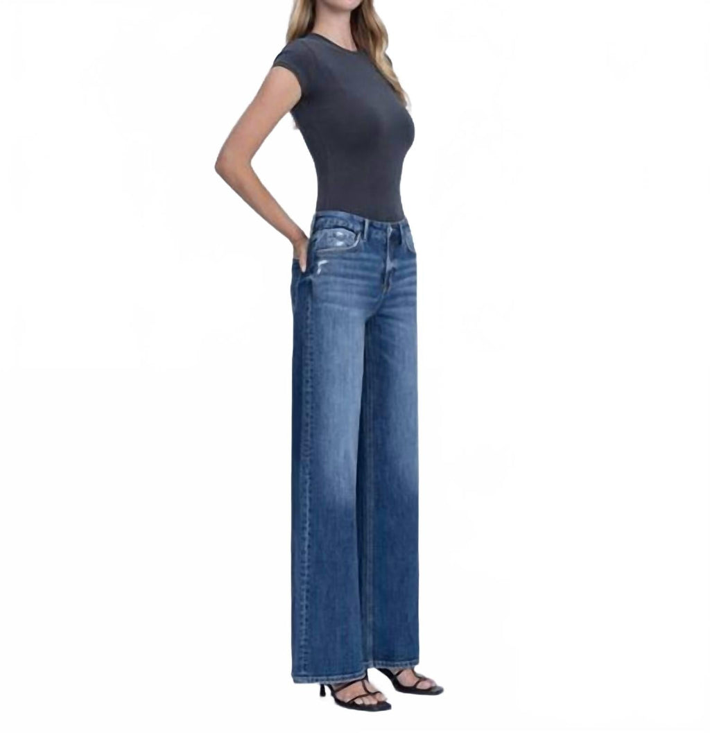 Nicest High Rise Seamless Waistband Wide Leg Jeans In Dark Wash