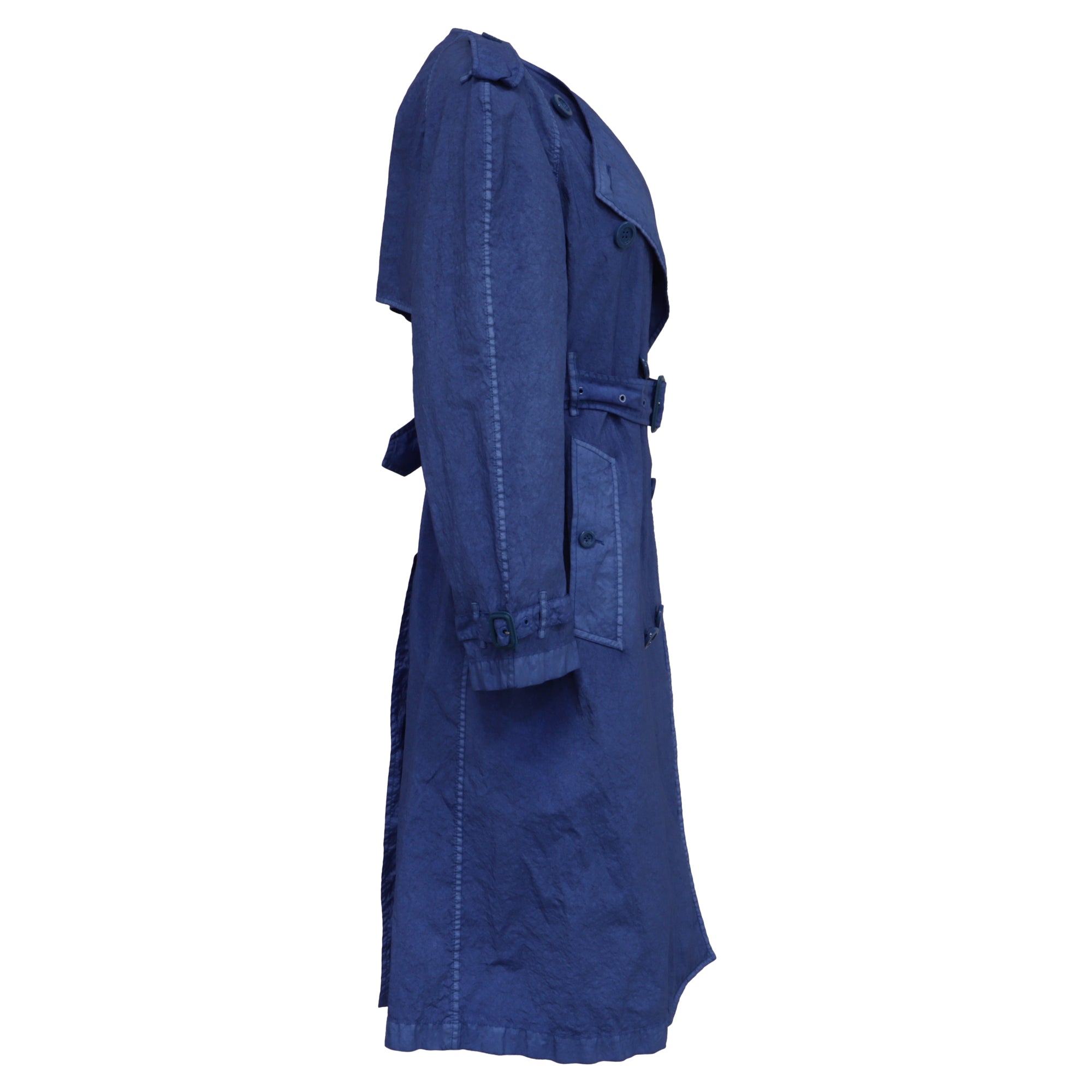 Burberry Collarless Double Breasted Trench Coat in Blue Polyamide