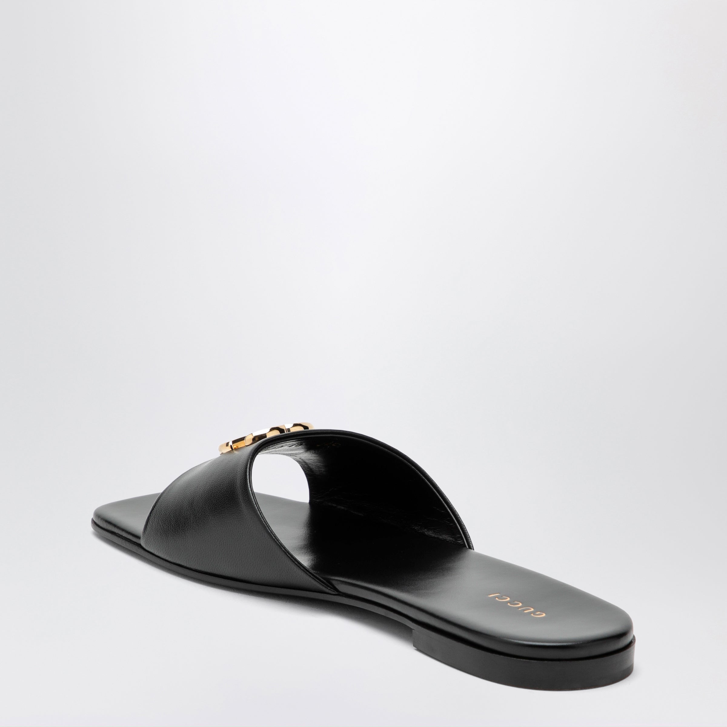 Gucci Black Nappa Leather Double G Slides Women