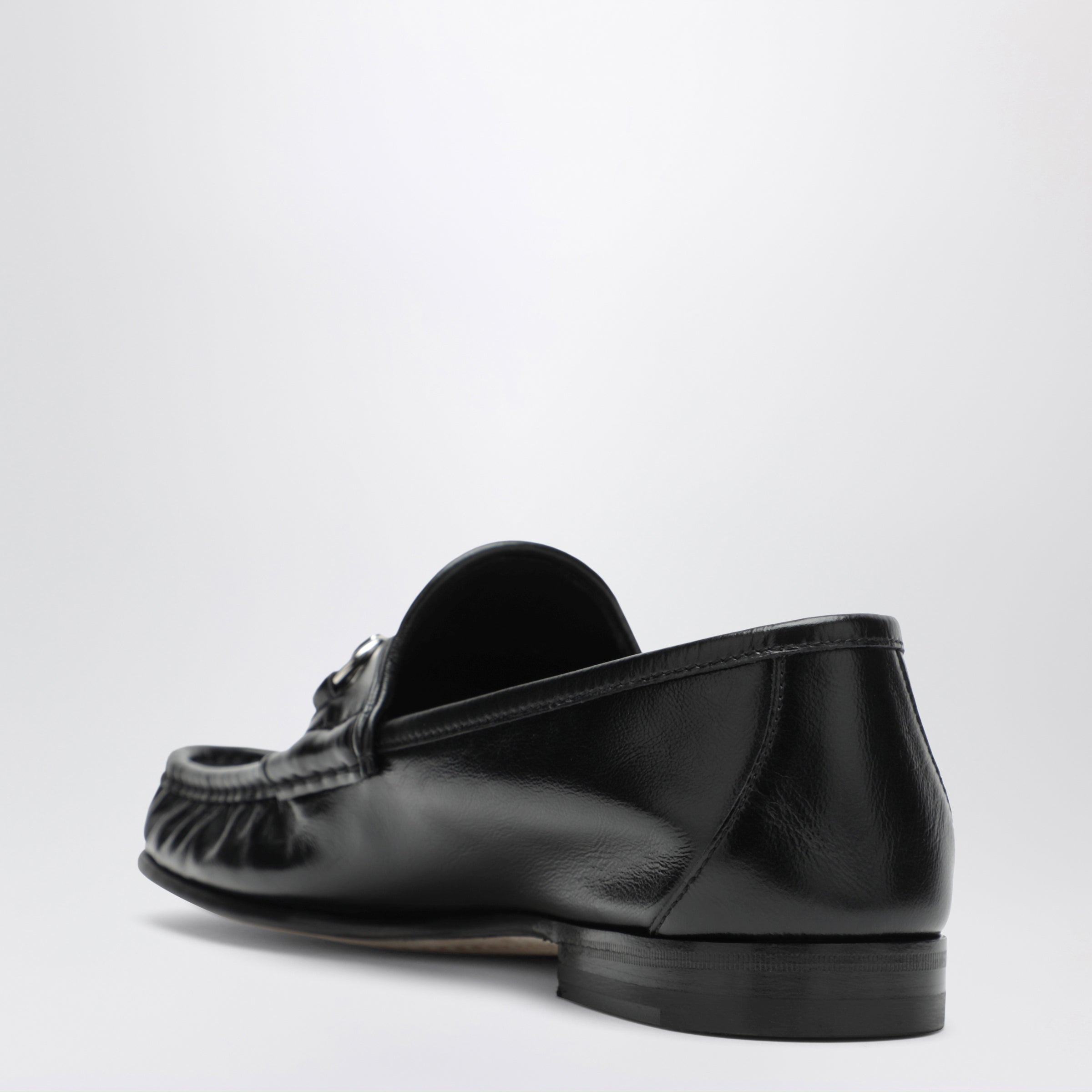 Gucci Lugano Black Leather Loafer With Silver Horsebit Men