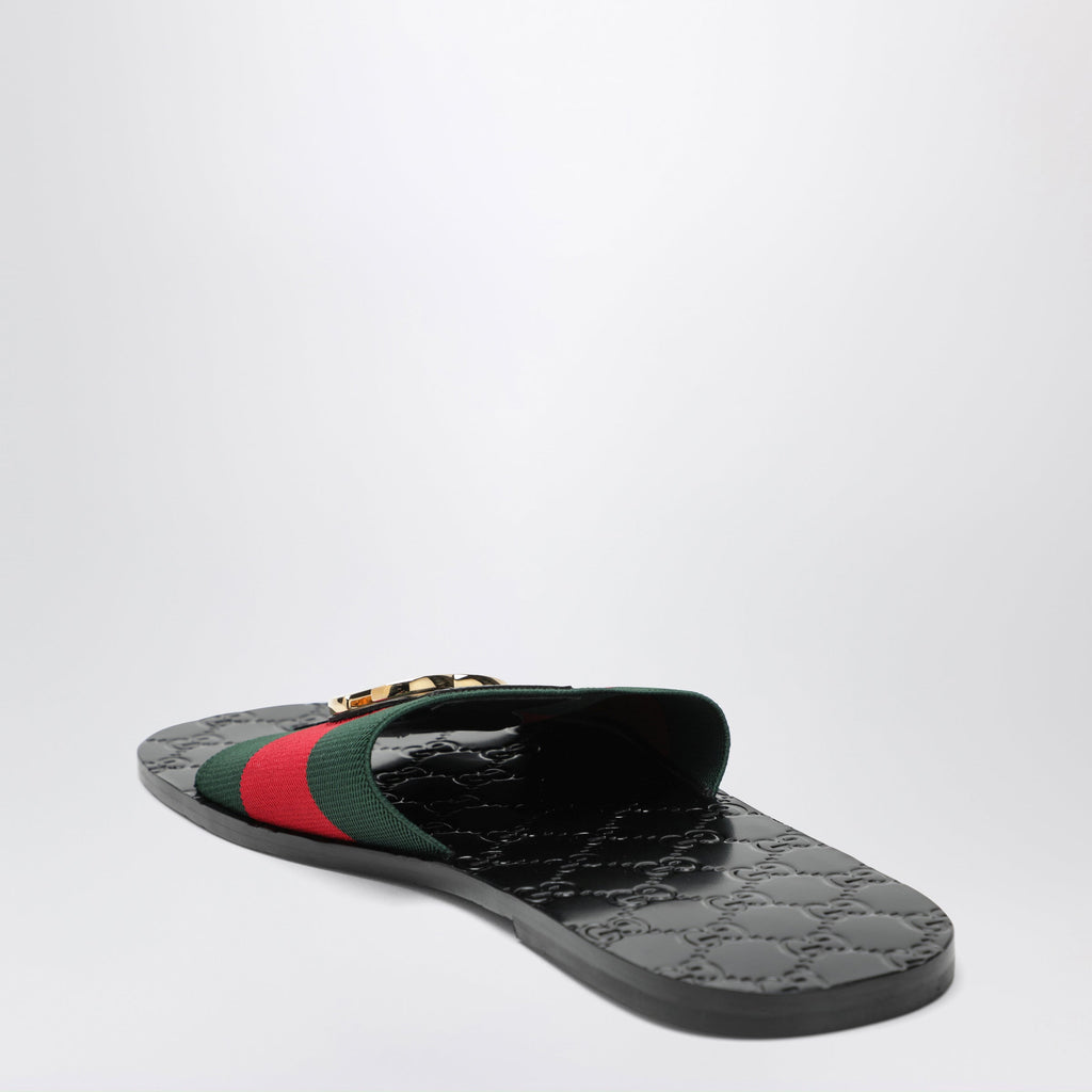 Gucci Black Leather Riviera Slides Men